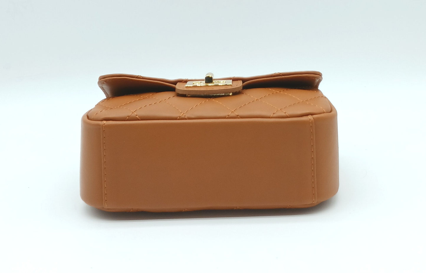 Genuine Leather Quilted Handbag (Small) – Made In Italy - Cognac Brown