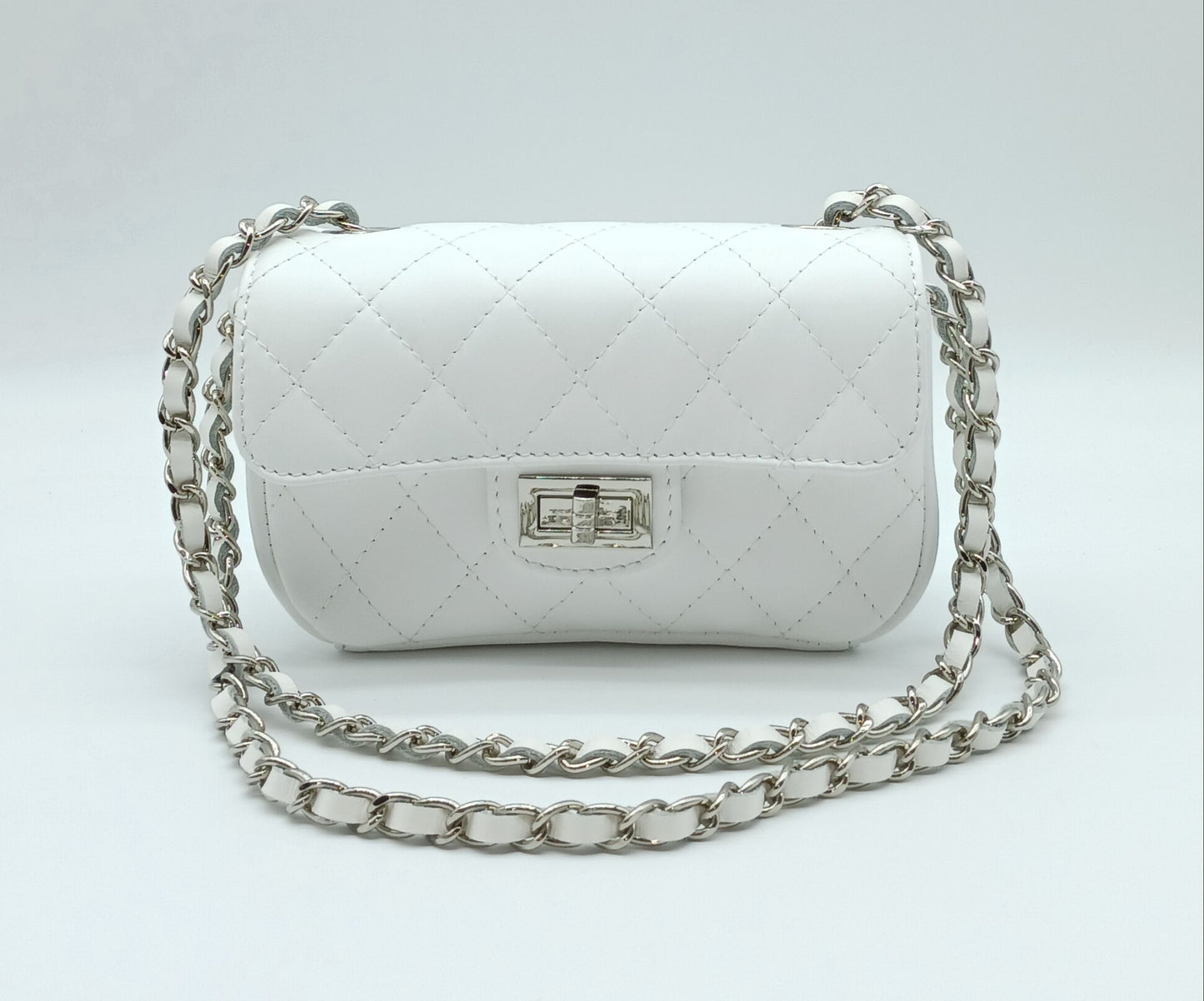 Genuine Leather Quilted Handbag (Small) – Made In Italy - White