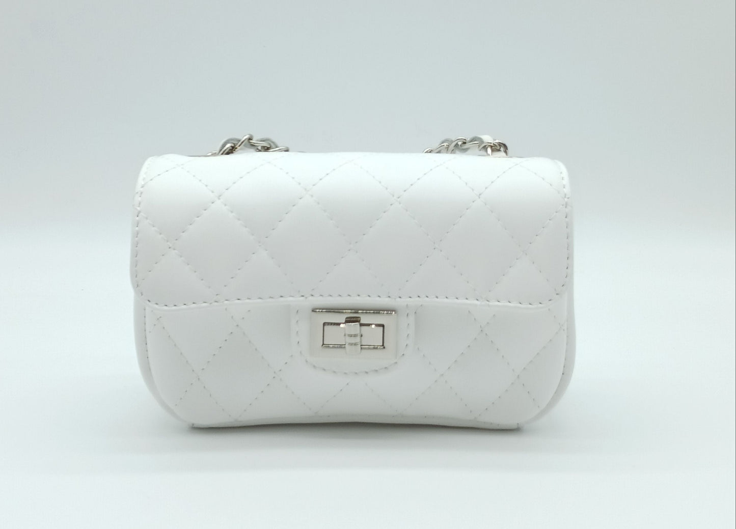 Genuine Leather Quilted Handbag (Small) – Made In Italy - White