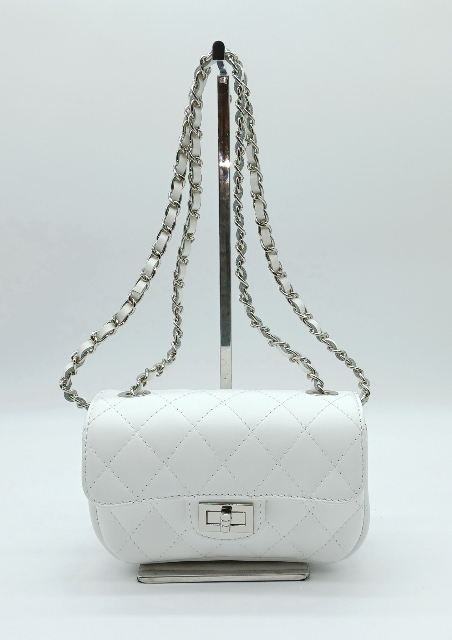 Genuine Leather Quilted Handbag (Small) – Made In Italy - White