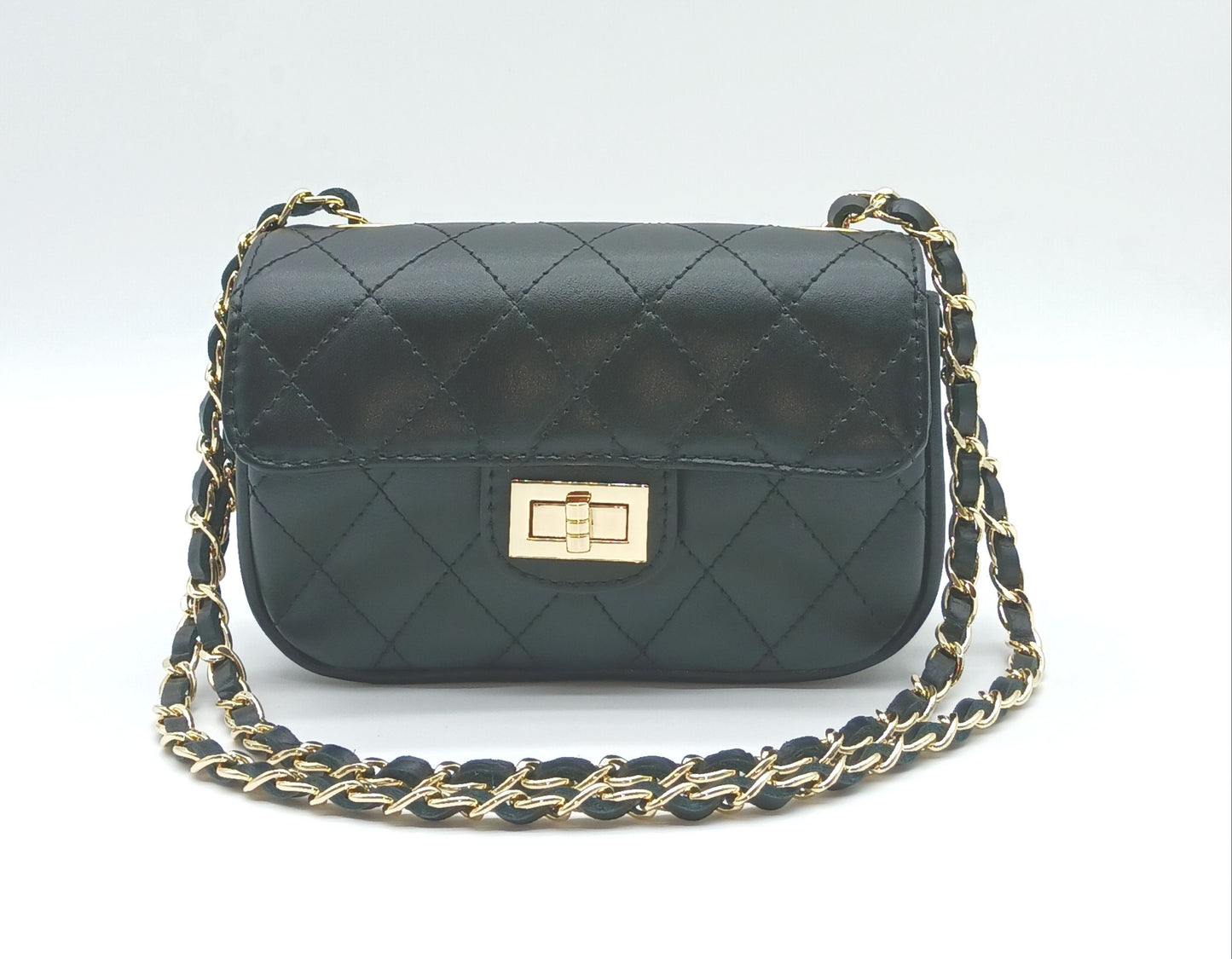 Genuine Leather Quilted Handbag (Small) – Made In Italy - Black
