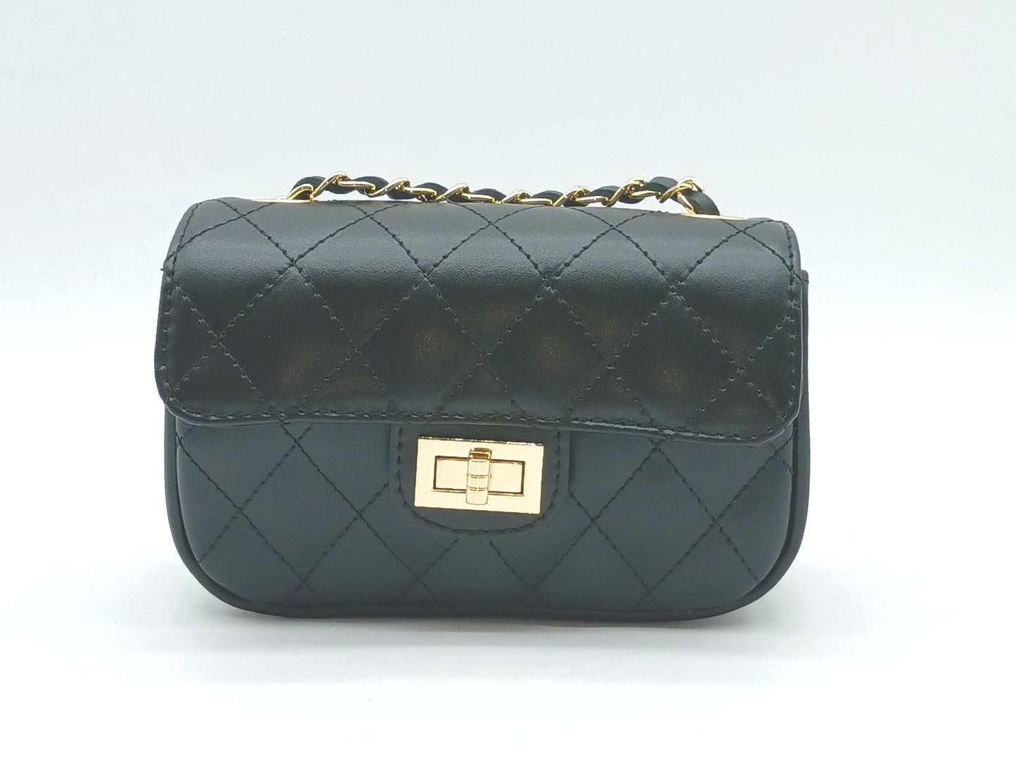 Genuine Leather Quilted Handbag (Small) – Made In Italy - Black