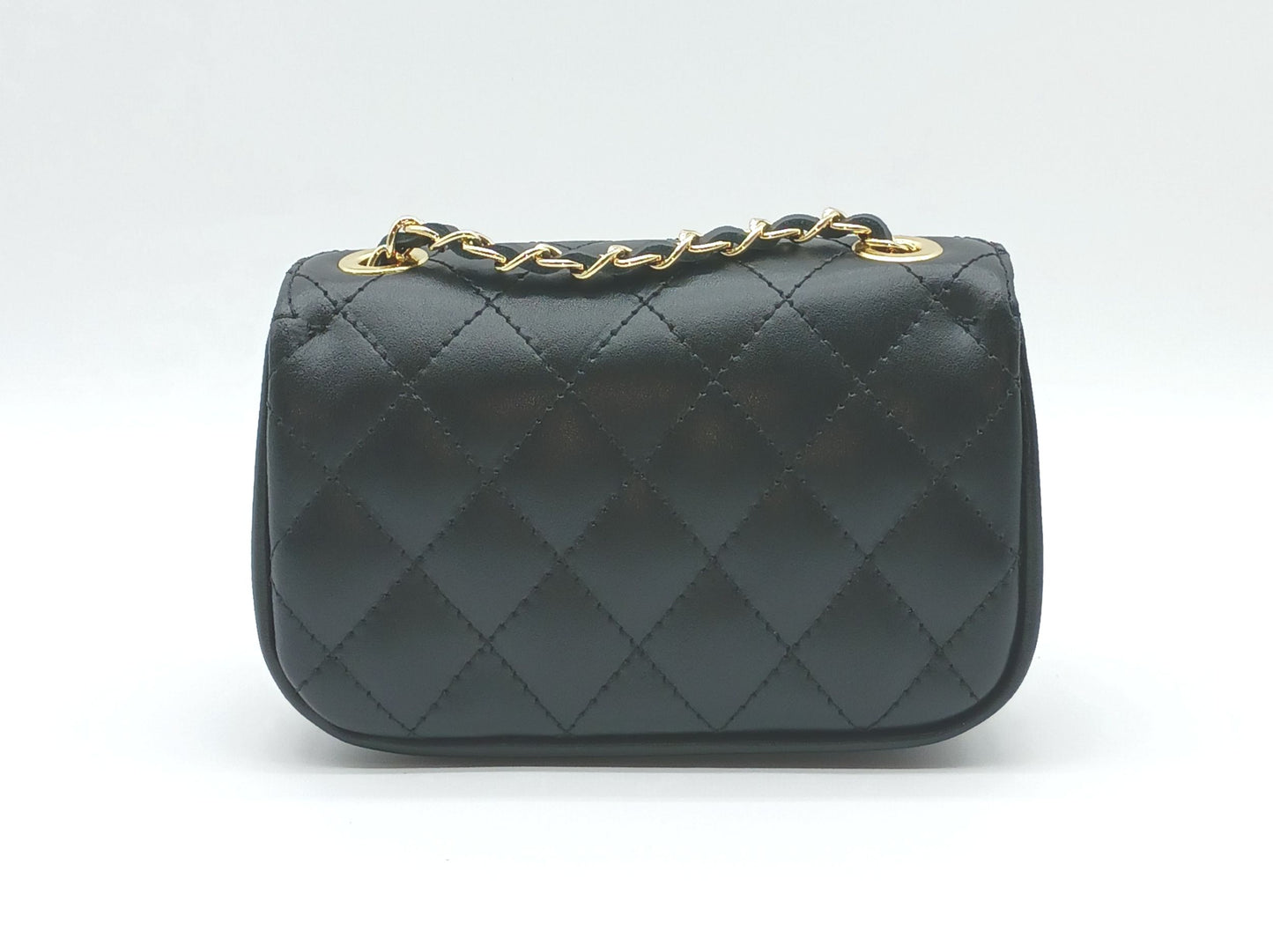Genuine Leather Quilted Handbag (Small) – Made In Italy - Black