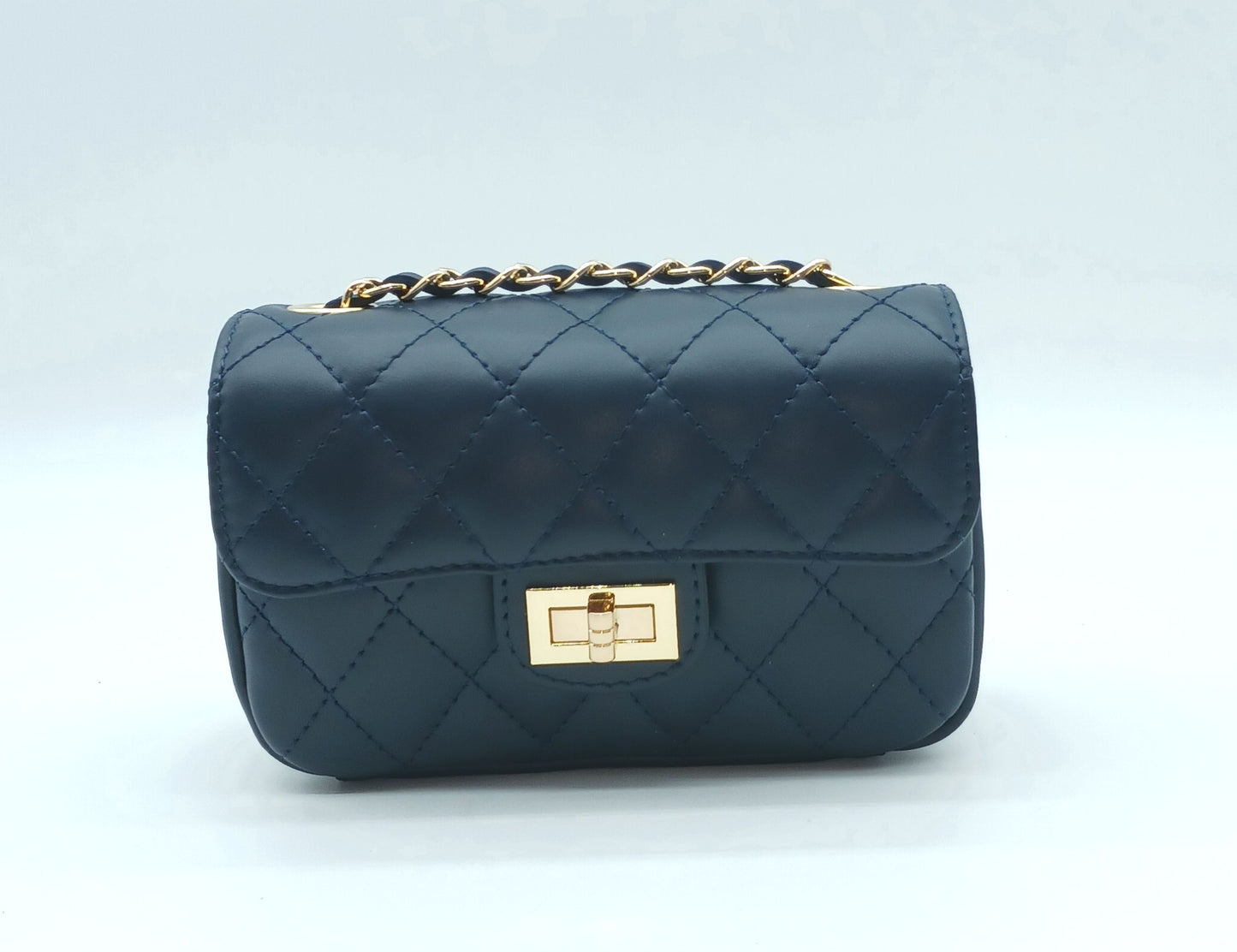 Genuine Leather Quilted Handbag (Small) – Made In Italy - Dark Blue