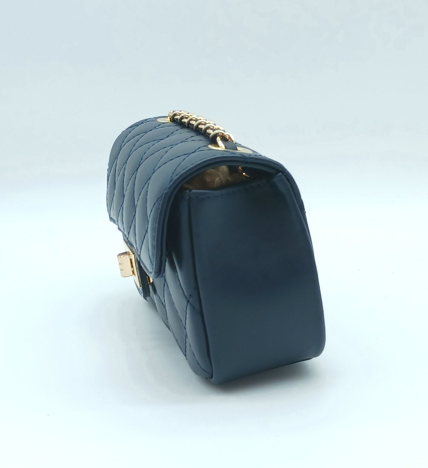 Genuine Leather Quilted Handbag (Small) – Made In Italy - Dark Blue