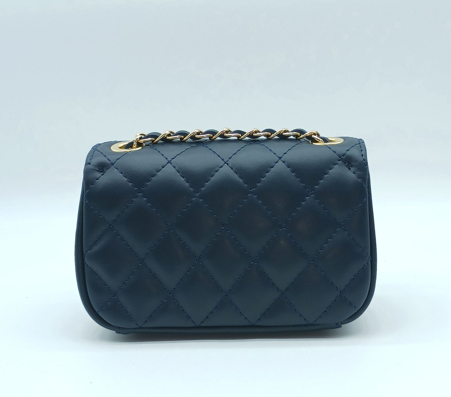 Genuine Leather Quilted Handbag (Small) – Made In Italy - Dark Blue