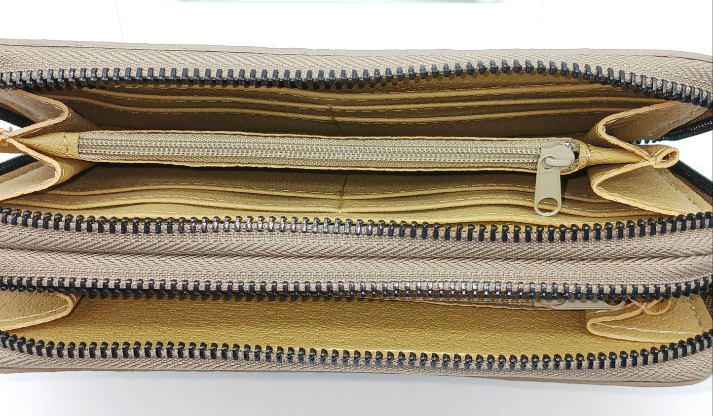 Genuine Croc Embossed Leather Double Zip Wallet – Made In Italy - Taupe
