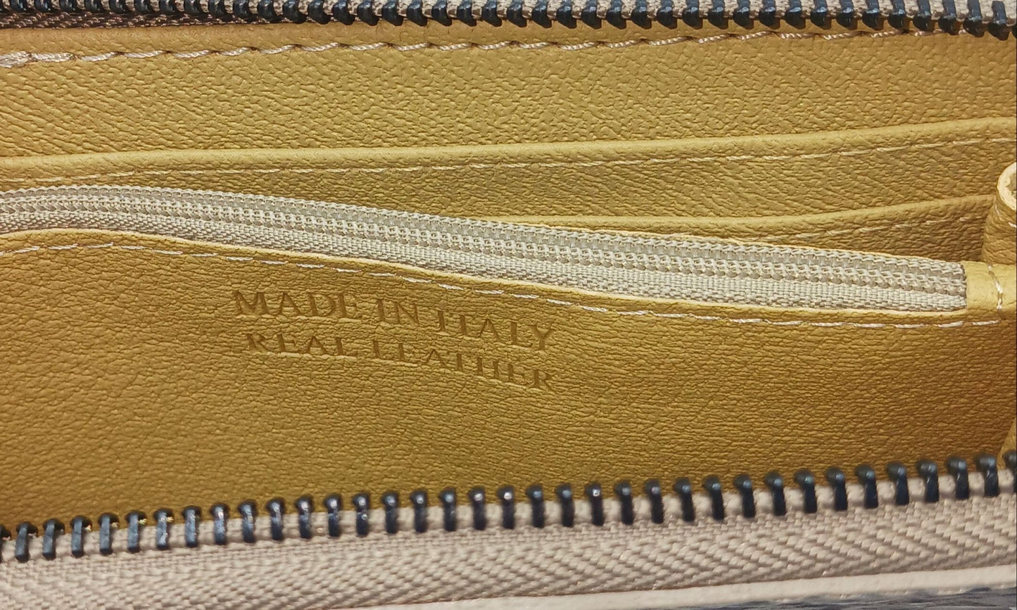 Genuine Croc Embossed Leather Double Zip Wallet – Made In Italy - Taupe