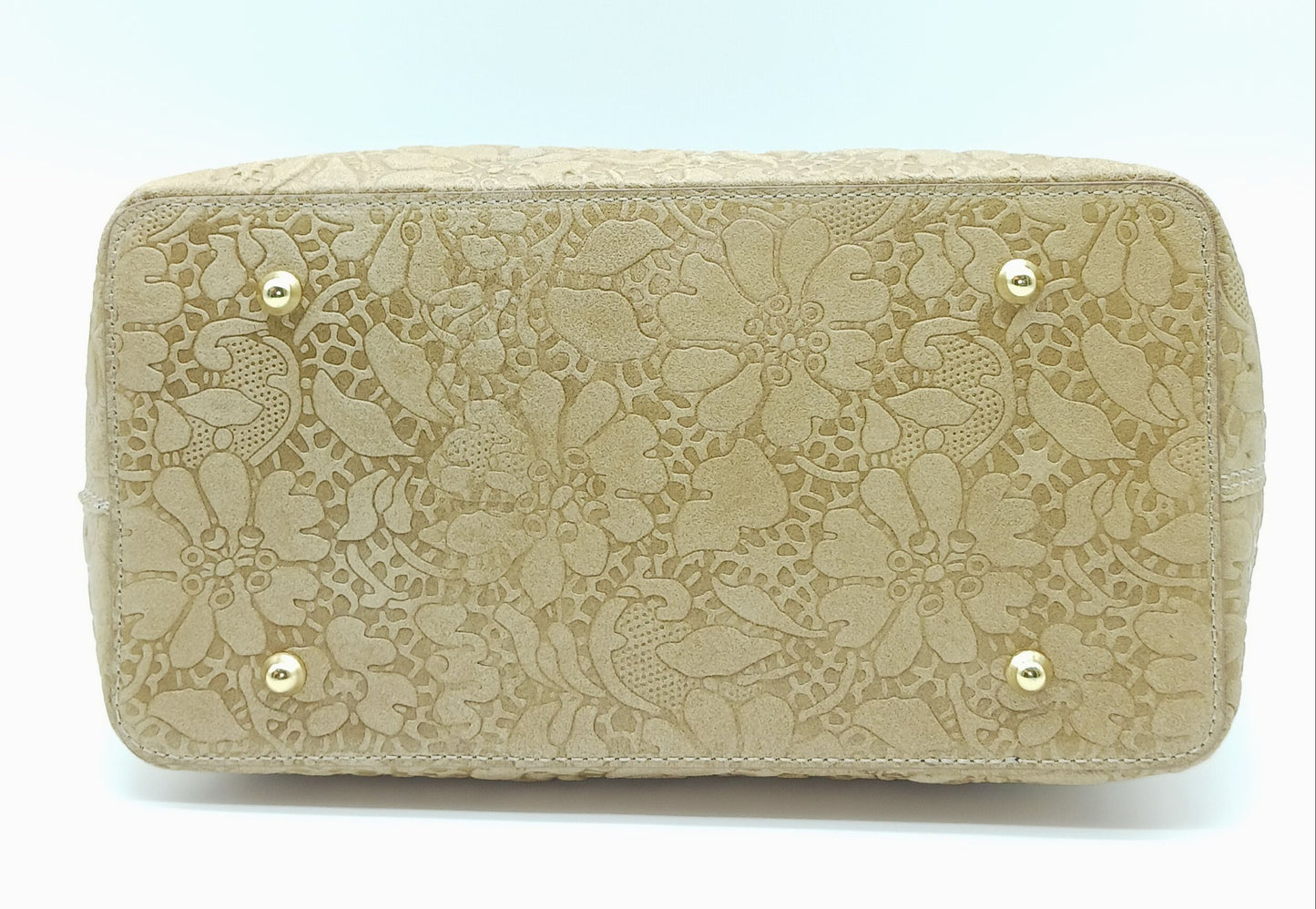 Taupe Genuine Leather Floral Embossed Handbag Satchel – Made In Italy