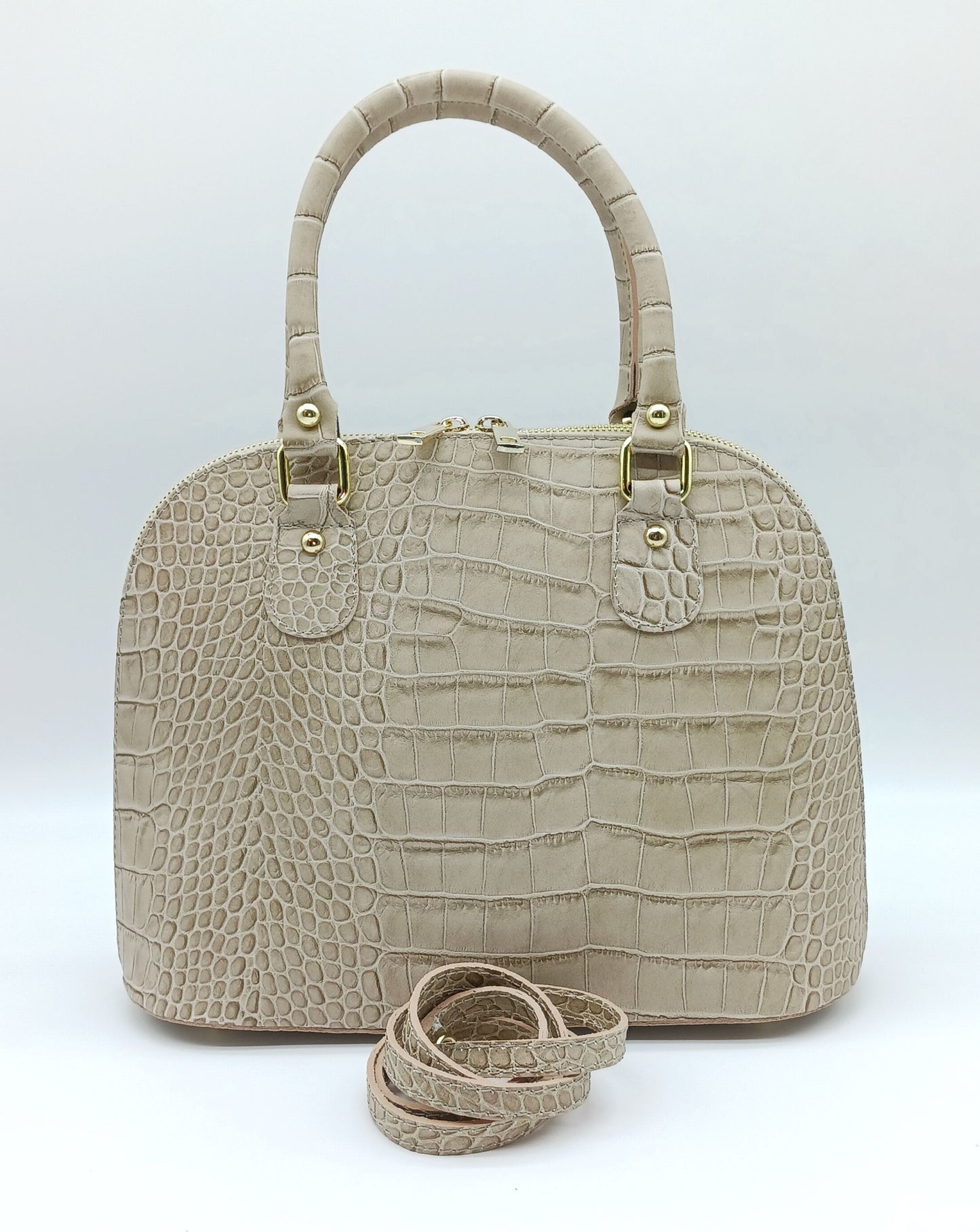 Taupe Italian Croc Embossed Genuine Leather Handbag Satchel – Made In Italy
