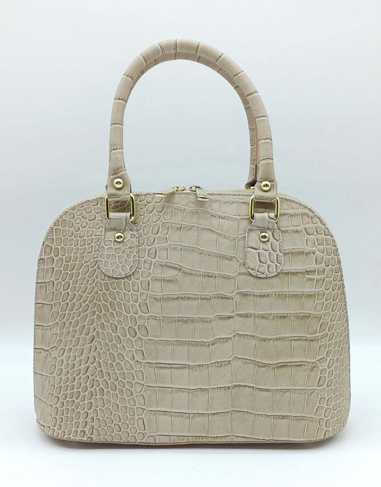 Taupe Italian Croc Embossed Genuine Leather Handbag Satchel – Made In Italy