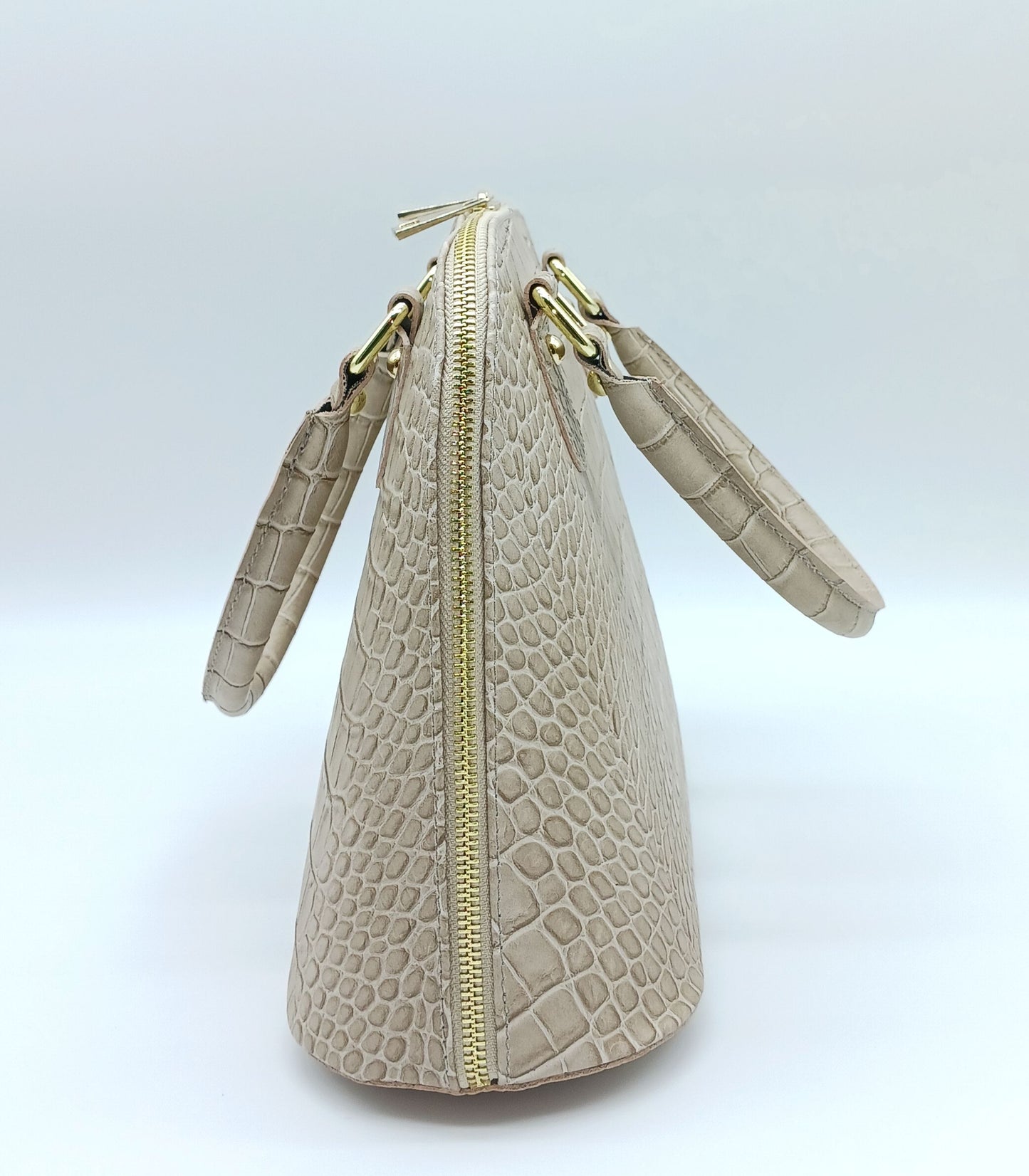 Taupe Italian Croc Embossed Genuine Leather Handbag Satchel – Made In Italy