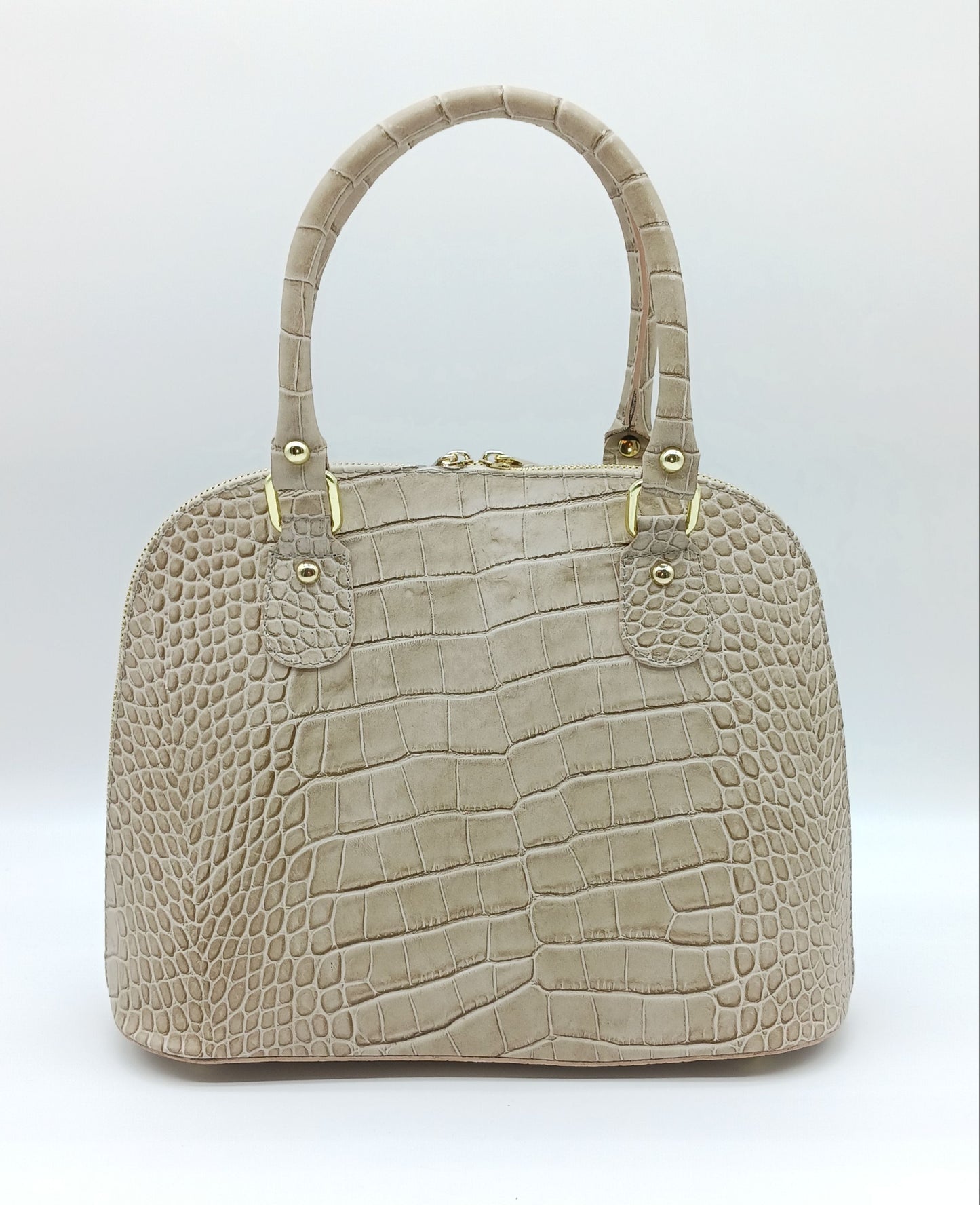 Taupe Italian Croc Embossed Genuine Leather Handbag Satchel – Made In Italy
