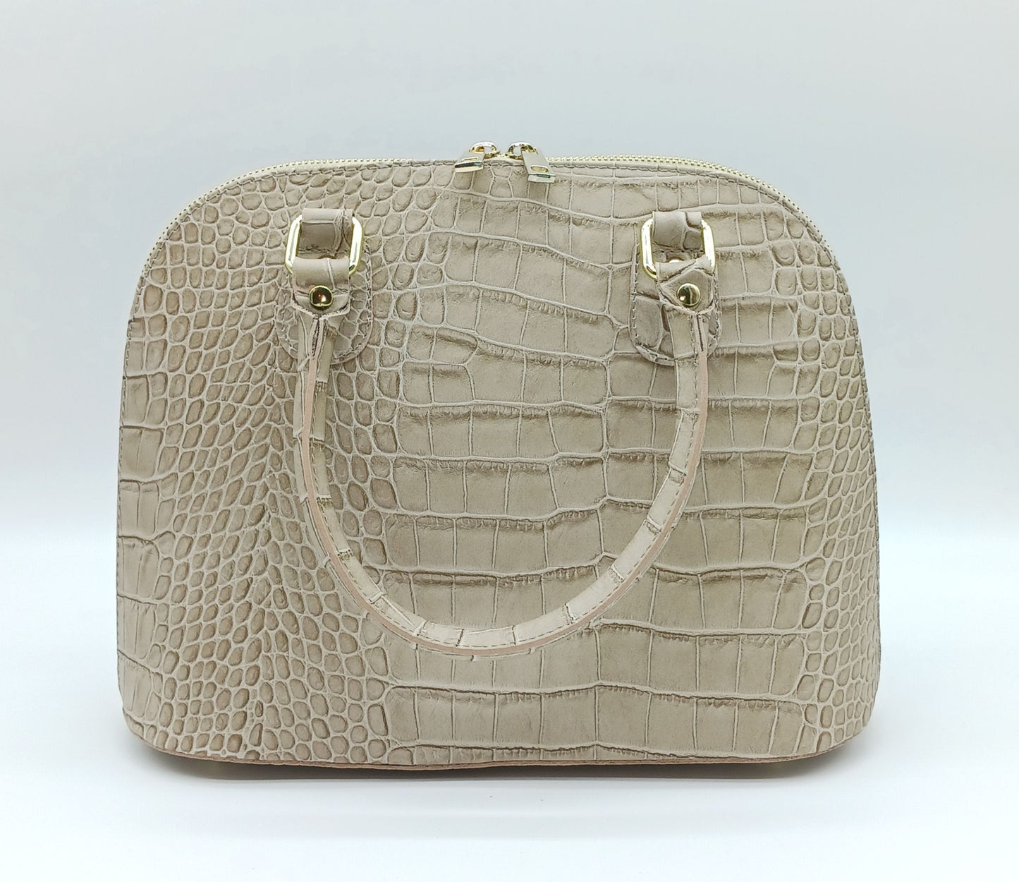 Taupe Italian Croc Embossed Genuine Leather Handbag Satchel – Made In Italy