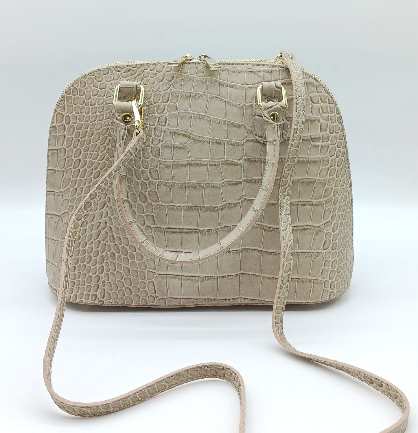 Taupe Italian Croc Embossed Genuine Leather Handbag Satchel – Made In Italy