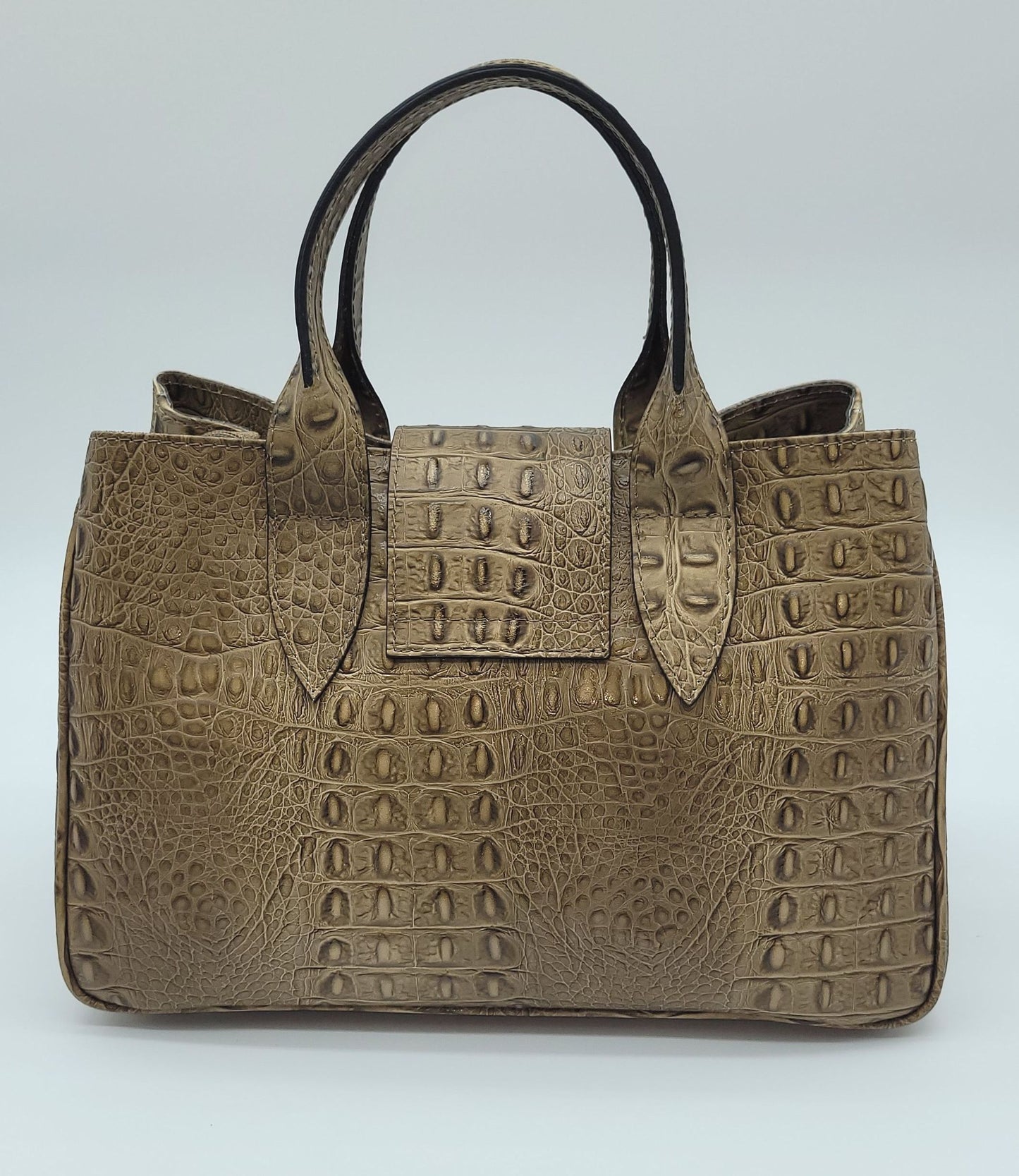 Genuine Leather Croc Embossed Satchel Handbag - Taupe – Made In Italy