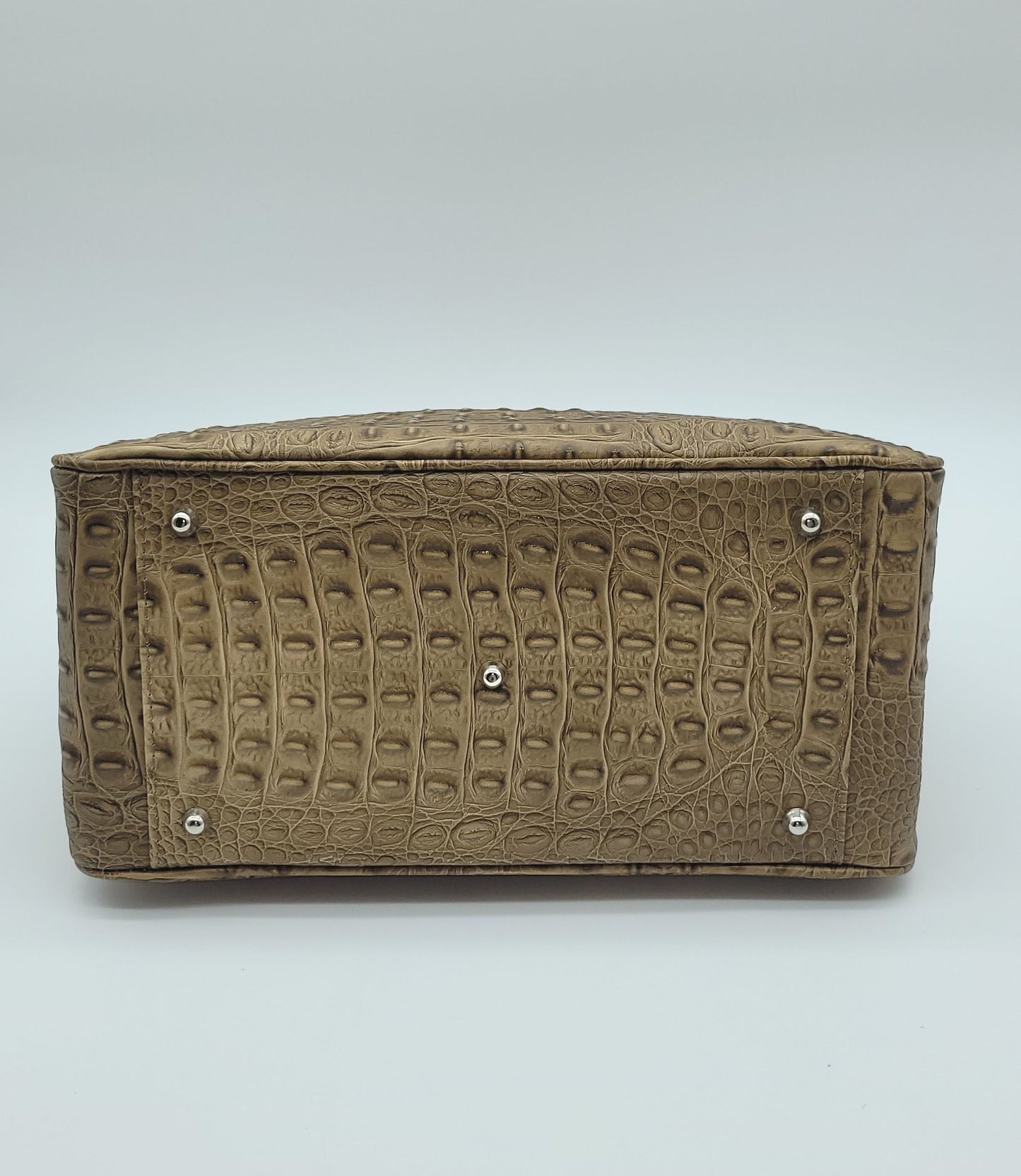 Genuine Leather Croc Embossed Satchel Handbag - Taupe – Made In Italy