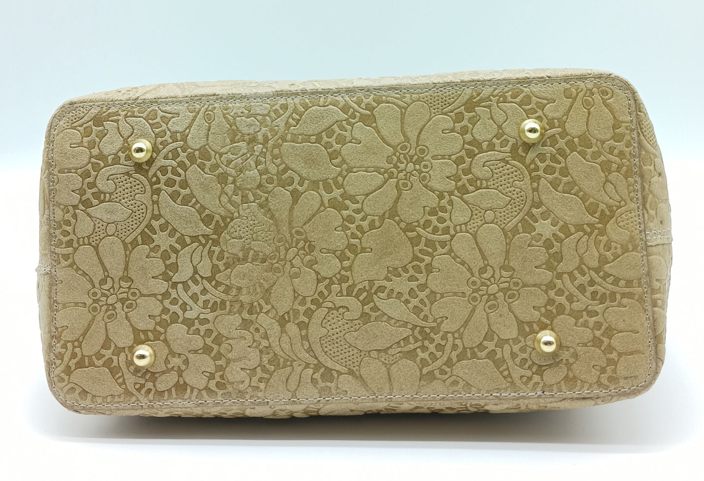 Taupe Genuine Leather Floral Embossed Handbag Satchel – Made In Italy
