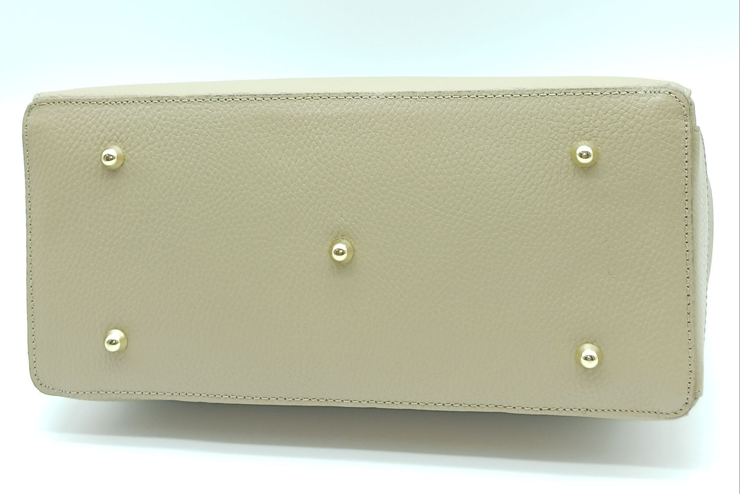 Lock & Key Genuine Pebble Leather Handbag Satchel – Made In Italy - Taupe