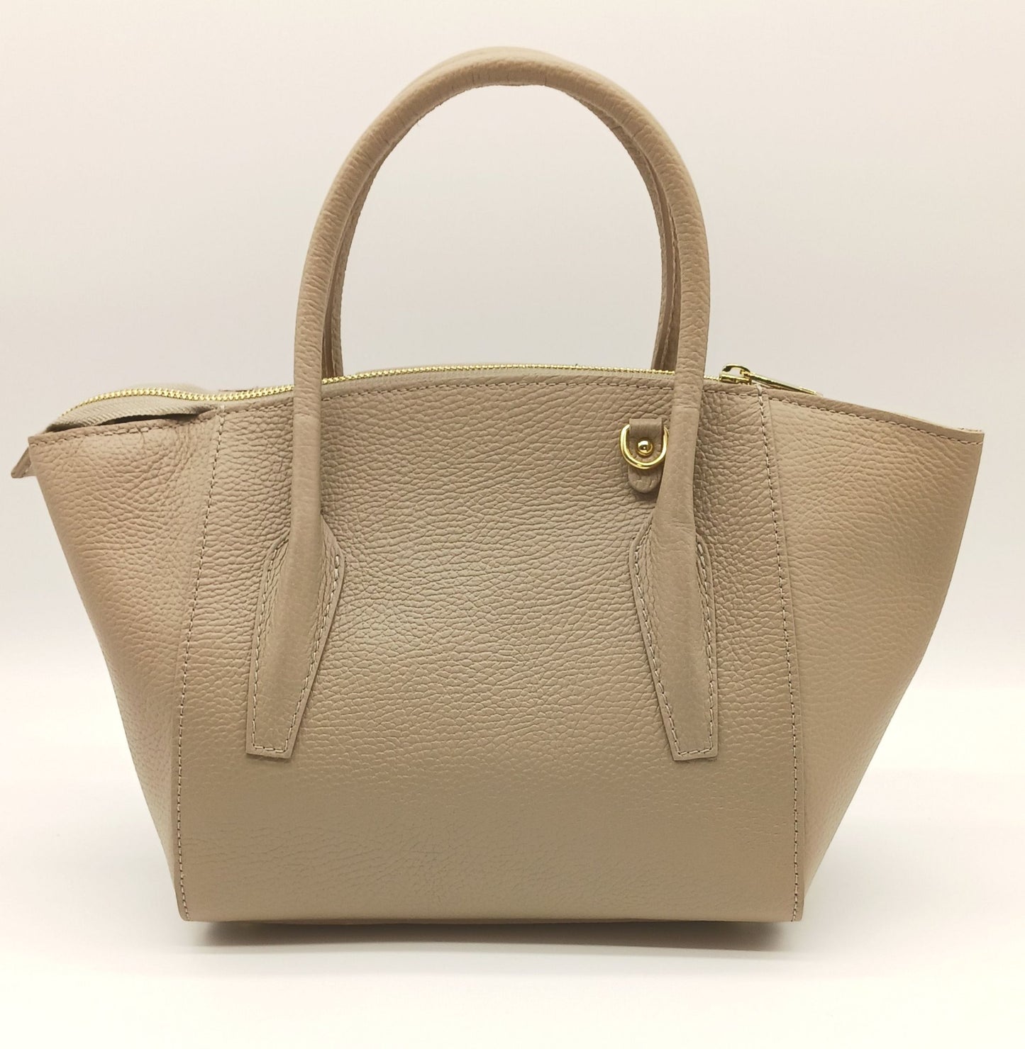 Taupe Genuine Pebble Leather Satchel Shoulder Handbag – Made In Italy