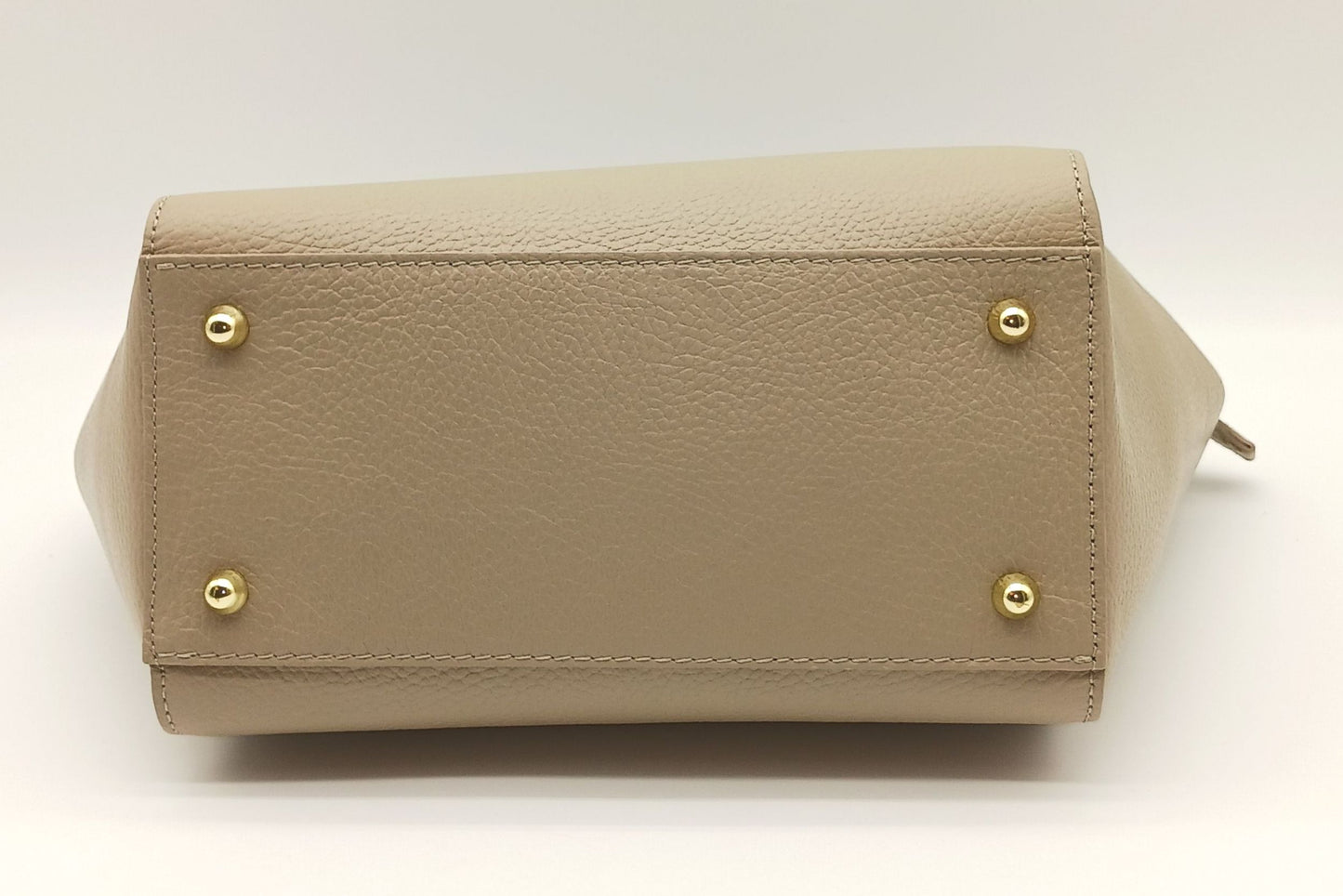 Taupe Genuine Pebble Leather Satchel Shoulder Handbag – Made In Italy