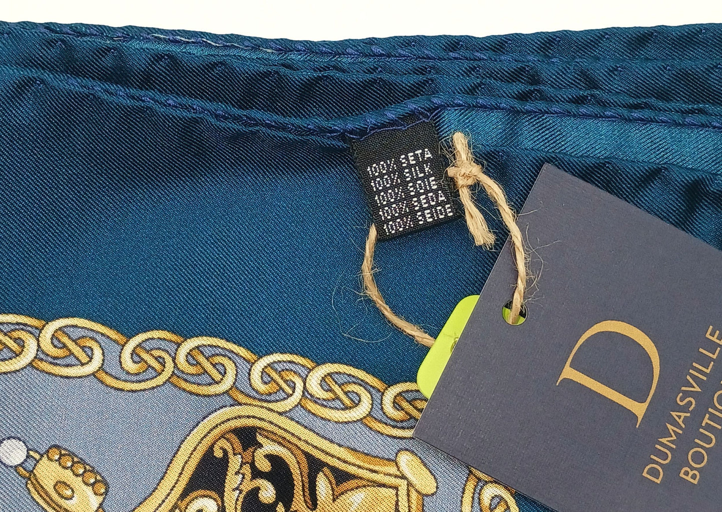 Medallion Design Silk Twill Square Scarf 27x27 – Made In Italy - Teal Blue, Gray, Gold