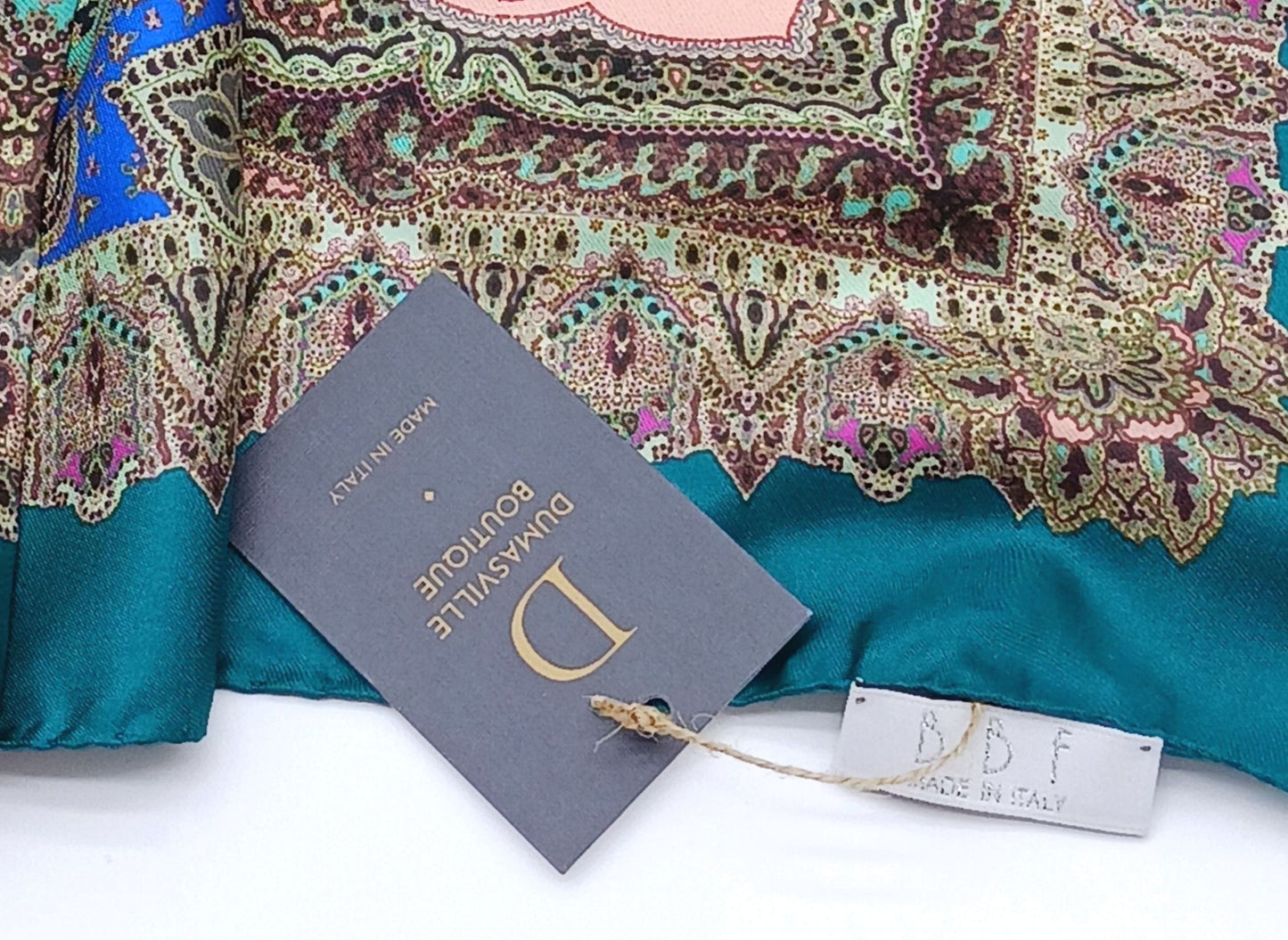 Teal Paisley Design Silk Twill Square Scarf 35x35 – Made In Italy
