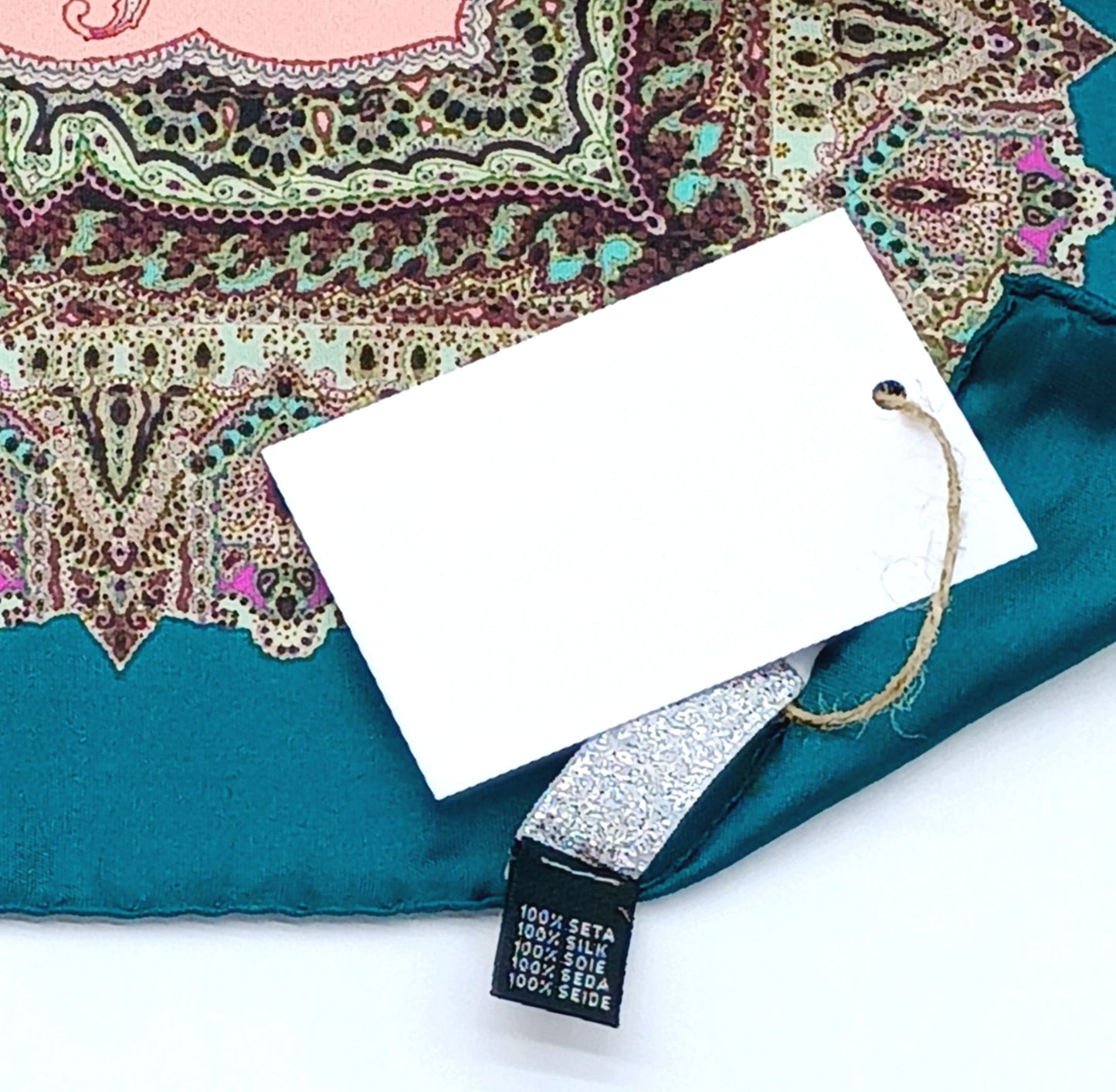 Teal Paisley Design Silk Twill Square Scarf 35x35 – Made In Italy