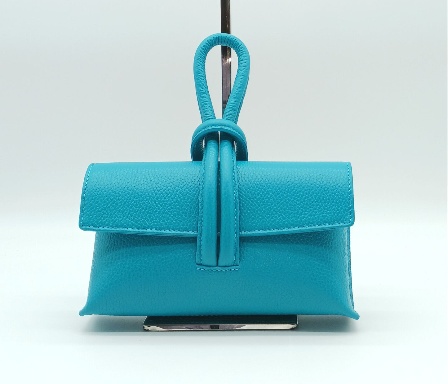 Genuine Pebble Leather Crossbody Handbag - Turquoise – Made In Italy