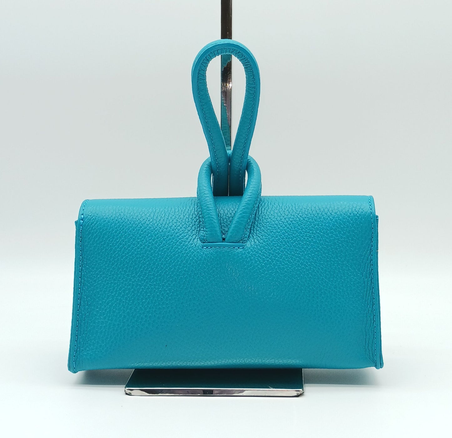 Genuine Pebble Leather Crossbody Handbag - Turquoise – Made In Italy