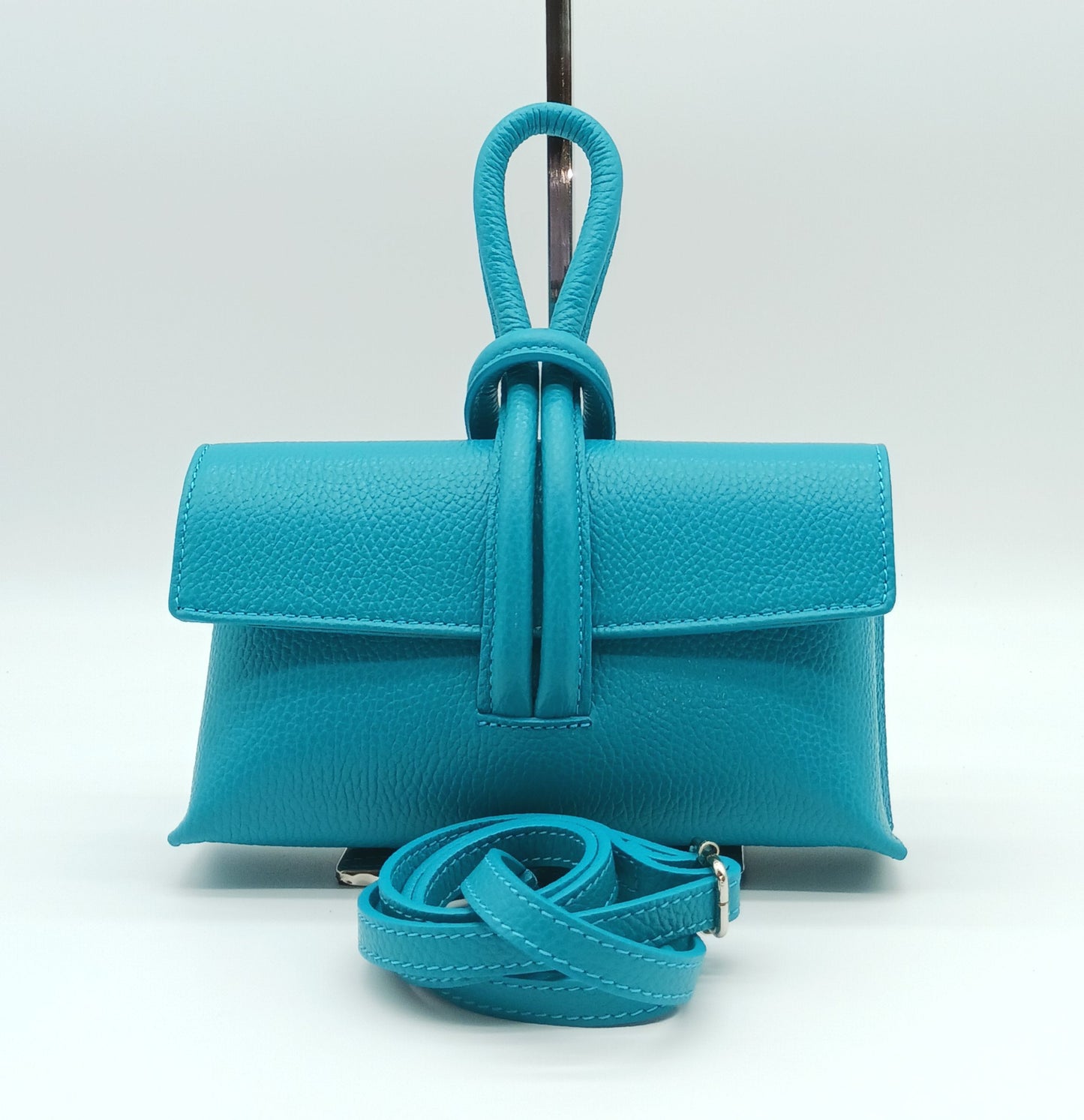 Genuine Pebble Leather Crossbody Handbag - Turquoise – Made In Italy