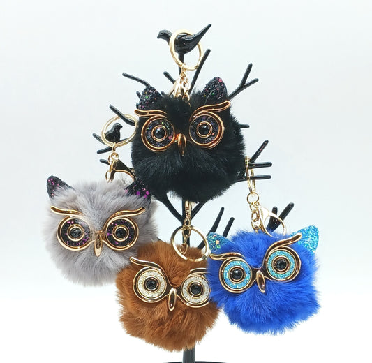 Plush Alloy Owl Keychain Bag Charm – Warm Colors