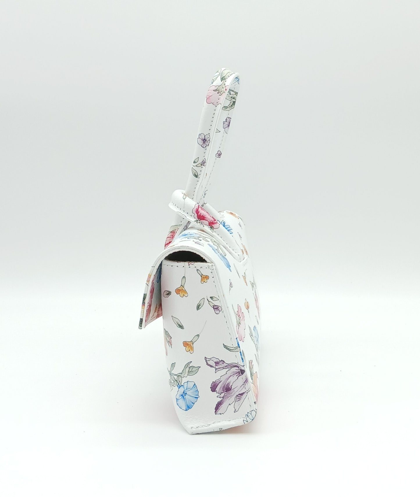 Genuine Pebble Leather Crossbody Handbag - White Floral – Made In Italy