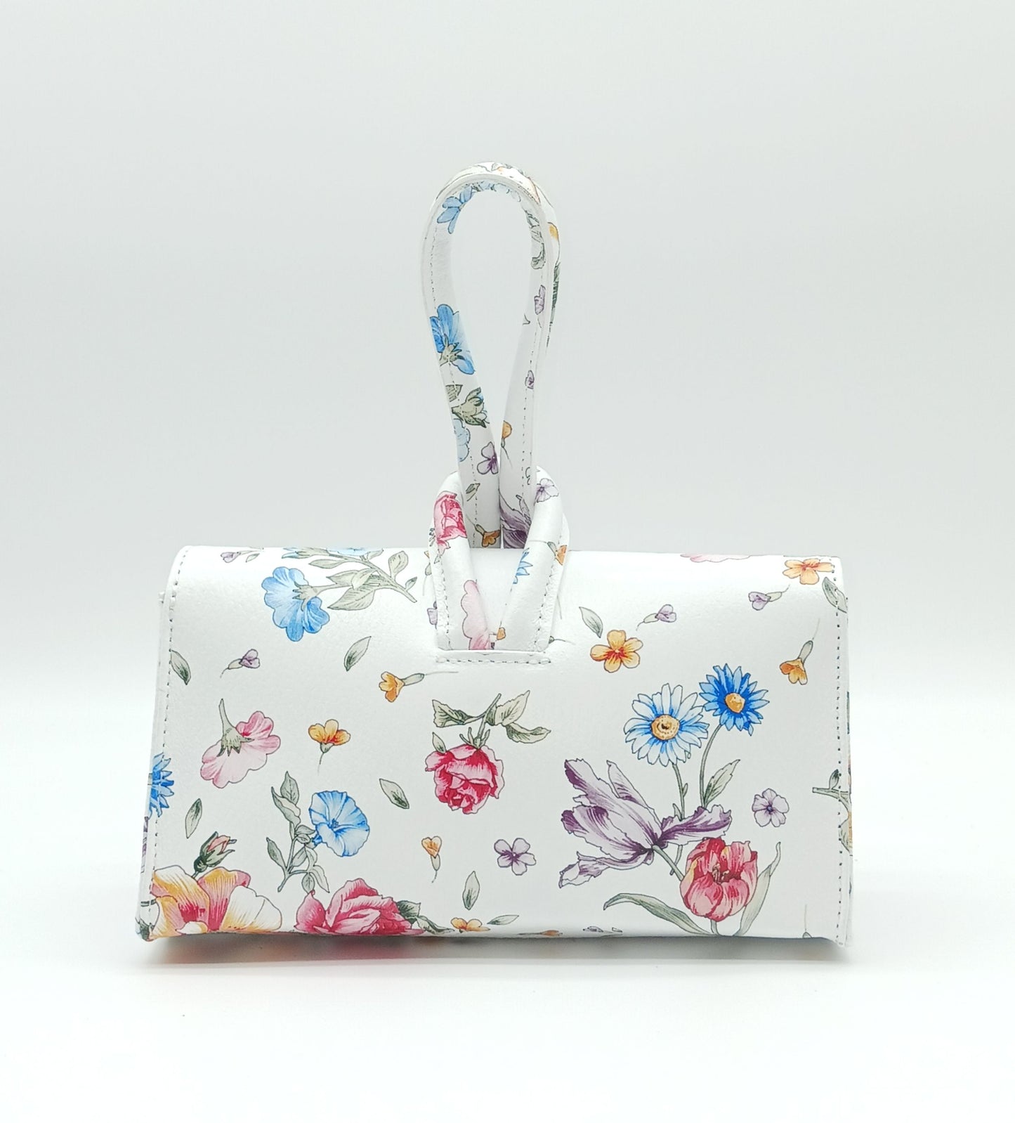 Genuine Pebble Leather Crossbody Handbag - White Floral – Made In Italy