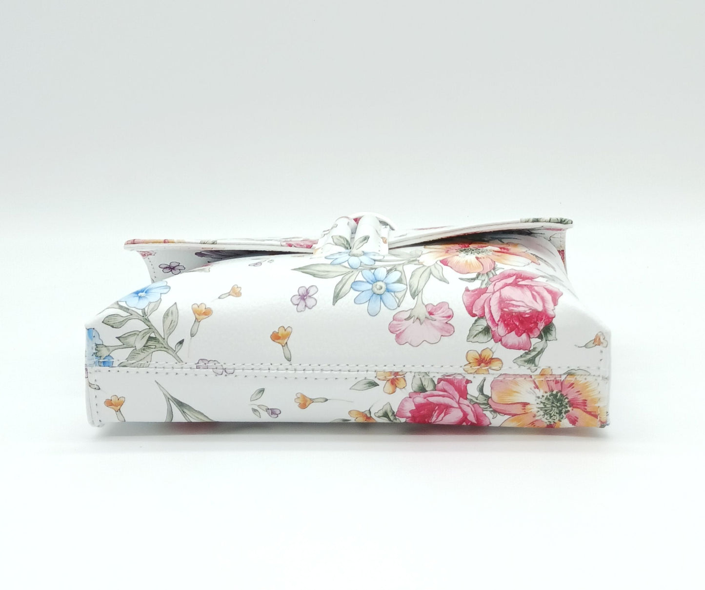 Genuine Pebble Leather Crossbody Handbag - White Floral – Made In Italy