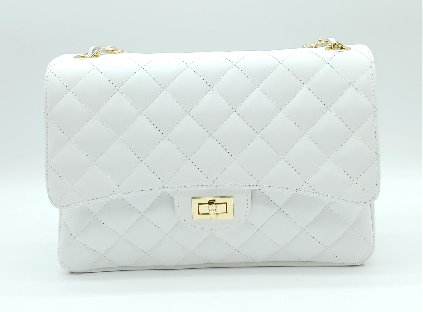 Genuine Leather Quilted Handbag (X-Large) White – Made In Italy