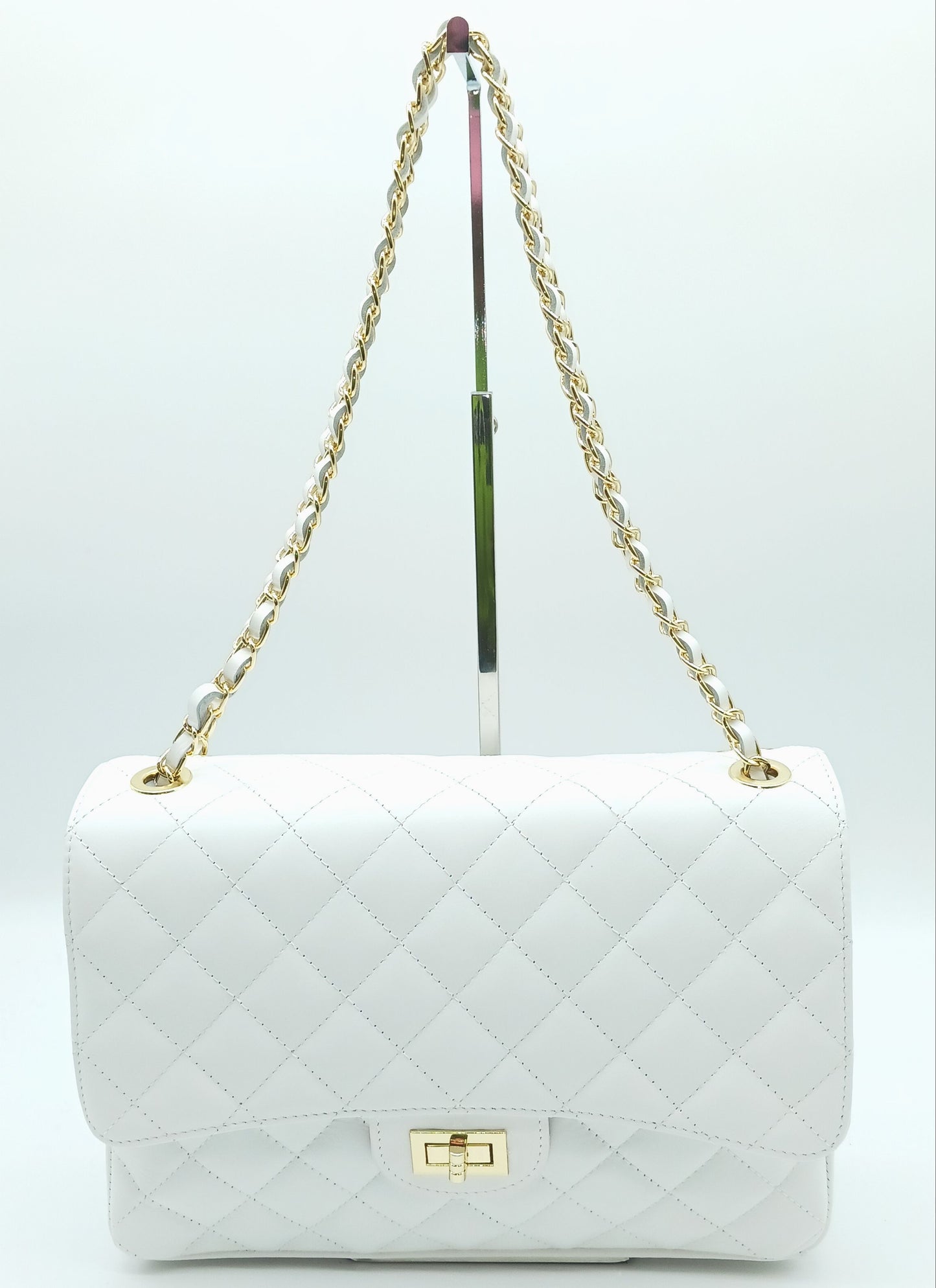 Genuine Leather Quilted Handbag (X-Large) White – Made In Italy
