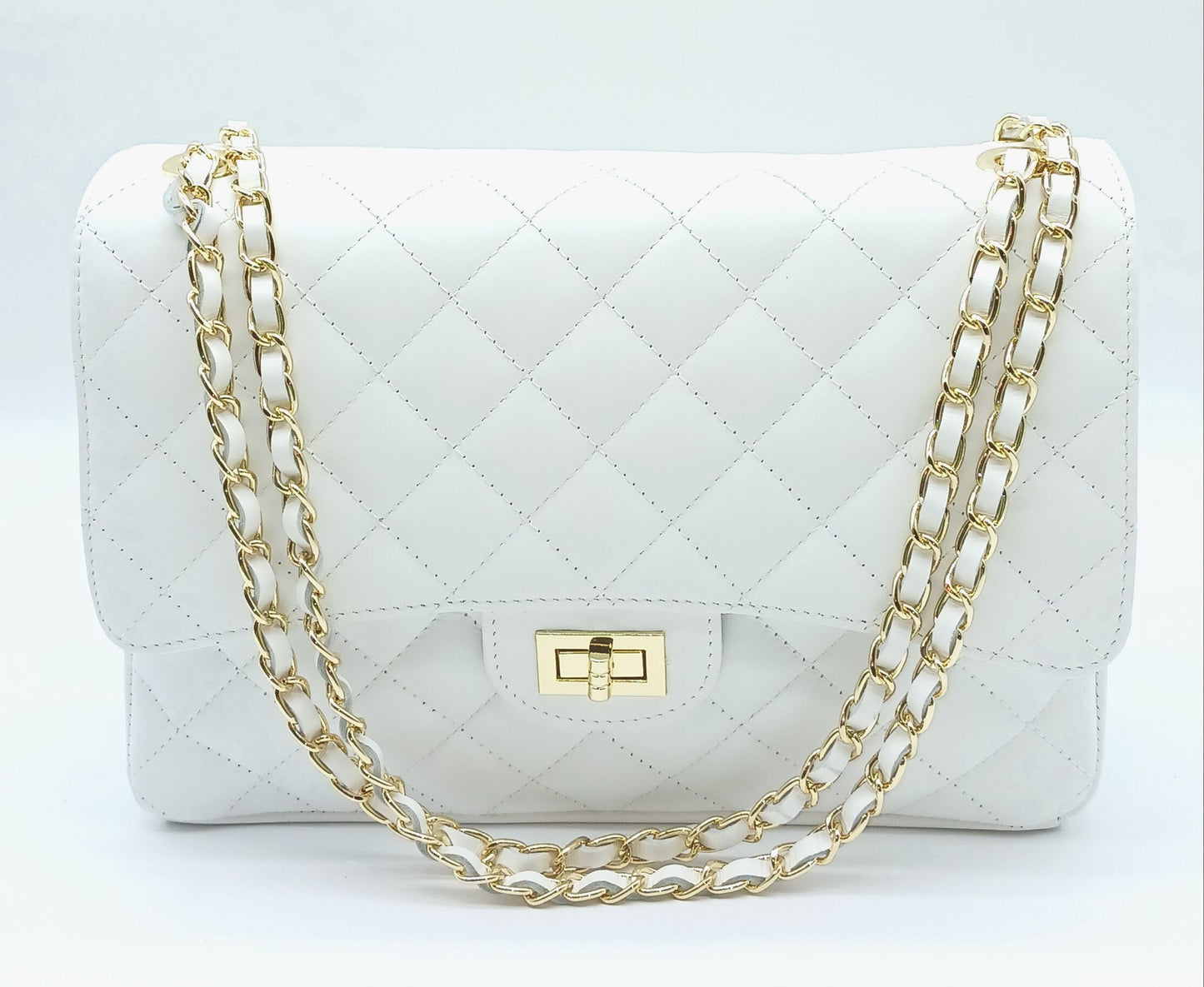 Genuine Leather Quilted Handbag (X-Large) White – Made In Italy