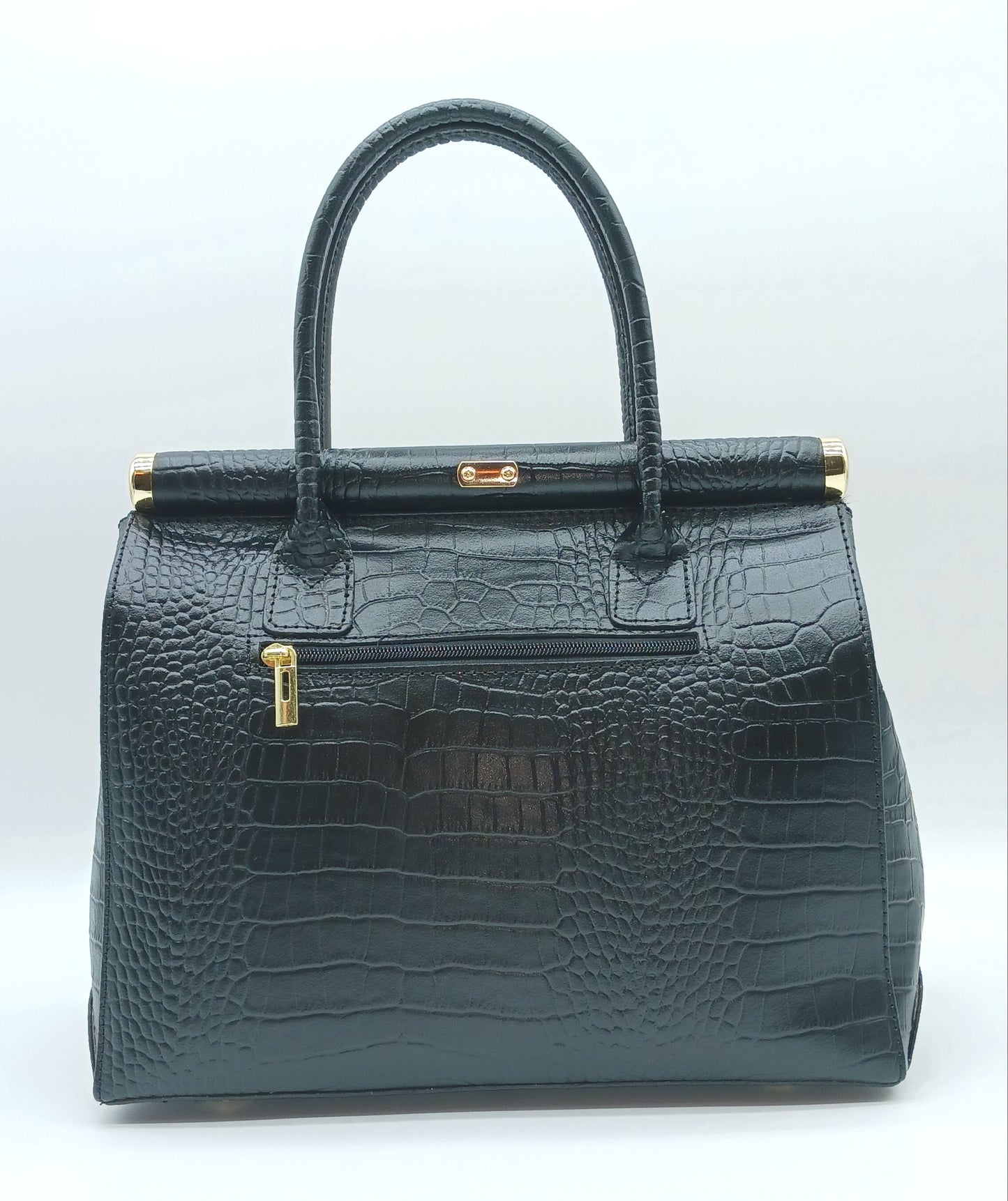 Lock & Key White Zebra Fur Black Croc Embossed Genuine Leather Handbag Satchel – Made In Italy