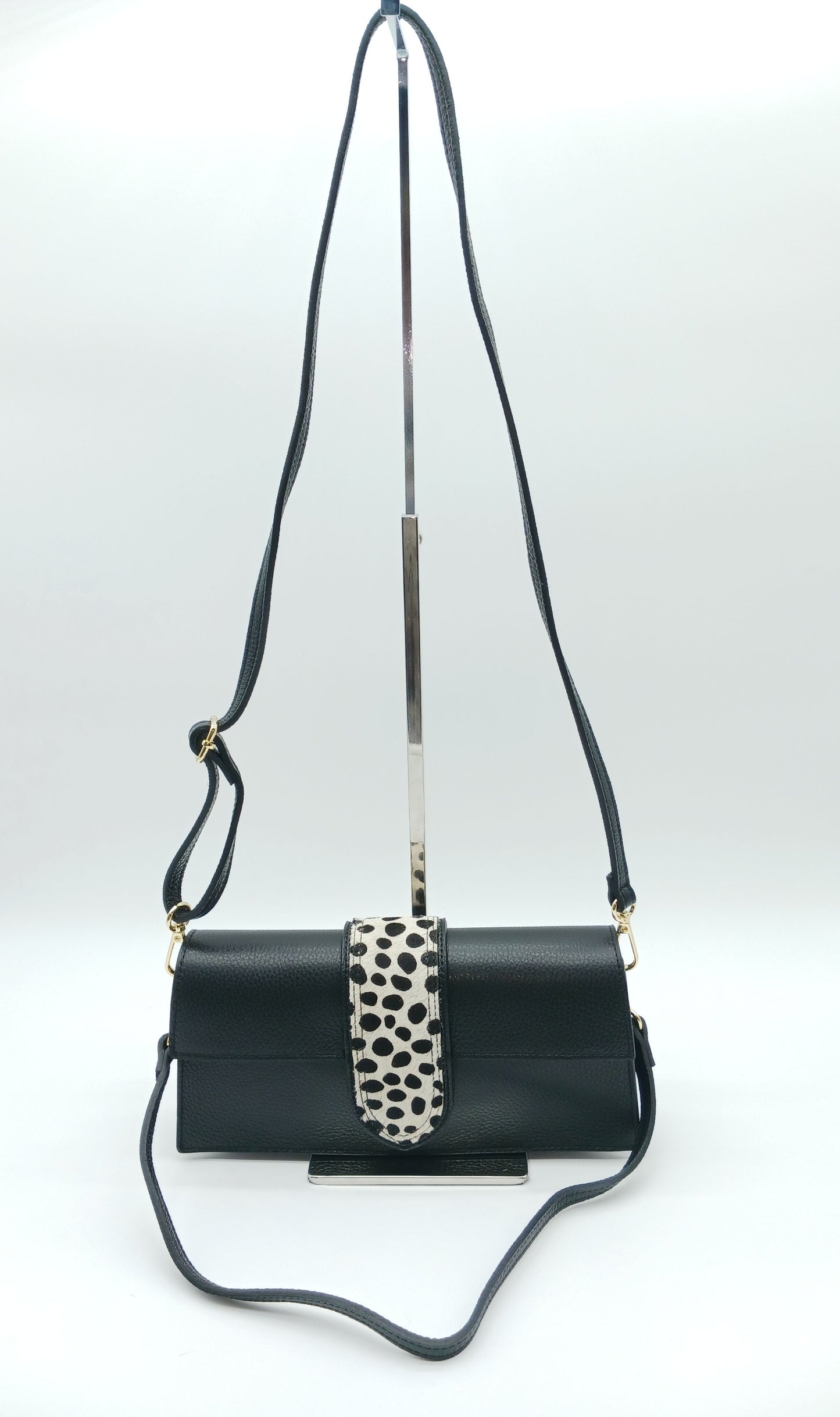 Black Genuine Leather White Black Fur Handbag – Made In Italy