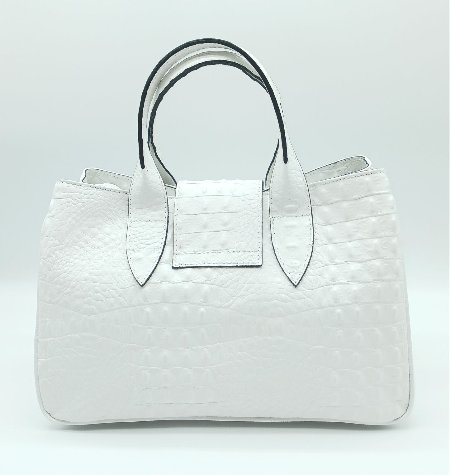 Genuine Leather Croc Embossed Satchel Handbag - White – Made In Italy