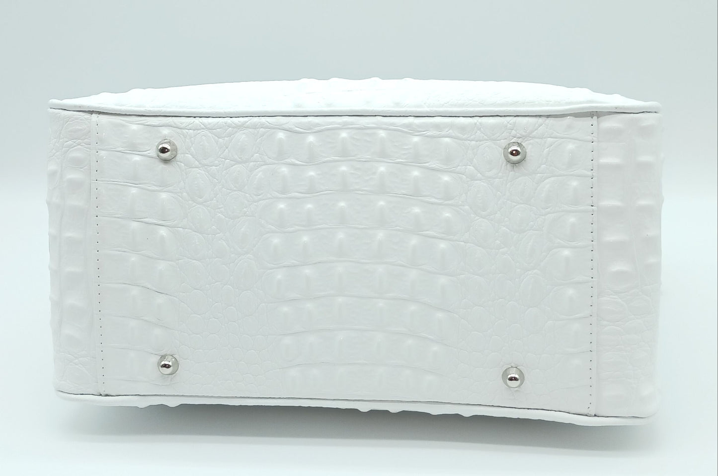 Genuine Leather Croc Embossed Satchel Handbag - White – Made In Italy