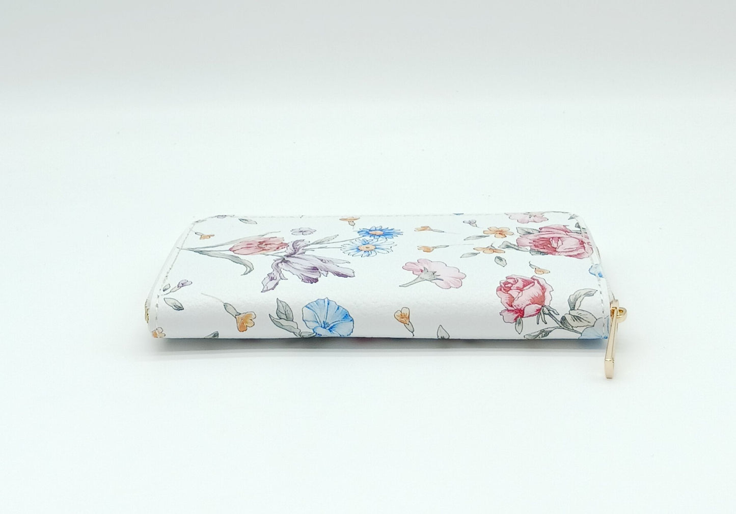 Genuine Pebble Leather Zip Wallet – Made In Italy - White Floral