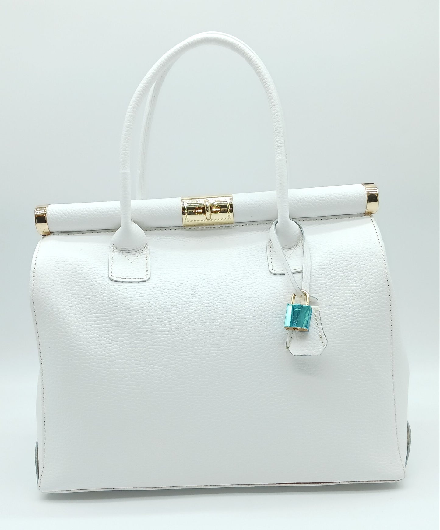 Lock & Key Genuine Pebble Leather Handbag Satchel - White – Made In Italy