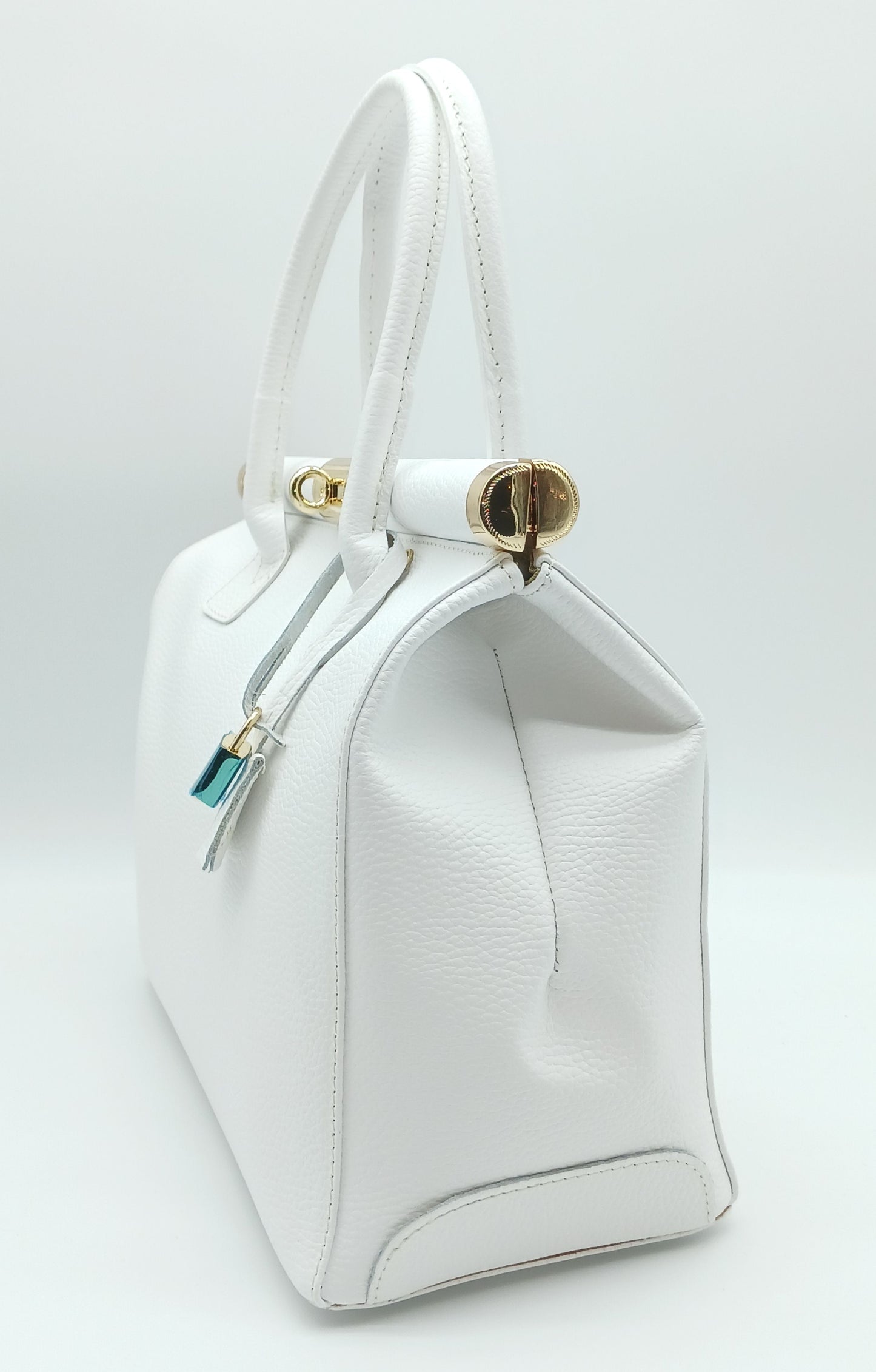 Lock & Key Genuine Pebble Leather Handbag Satchel - White – Made In Italy