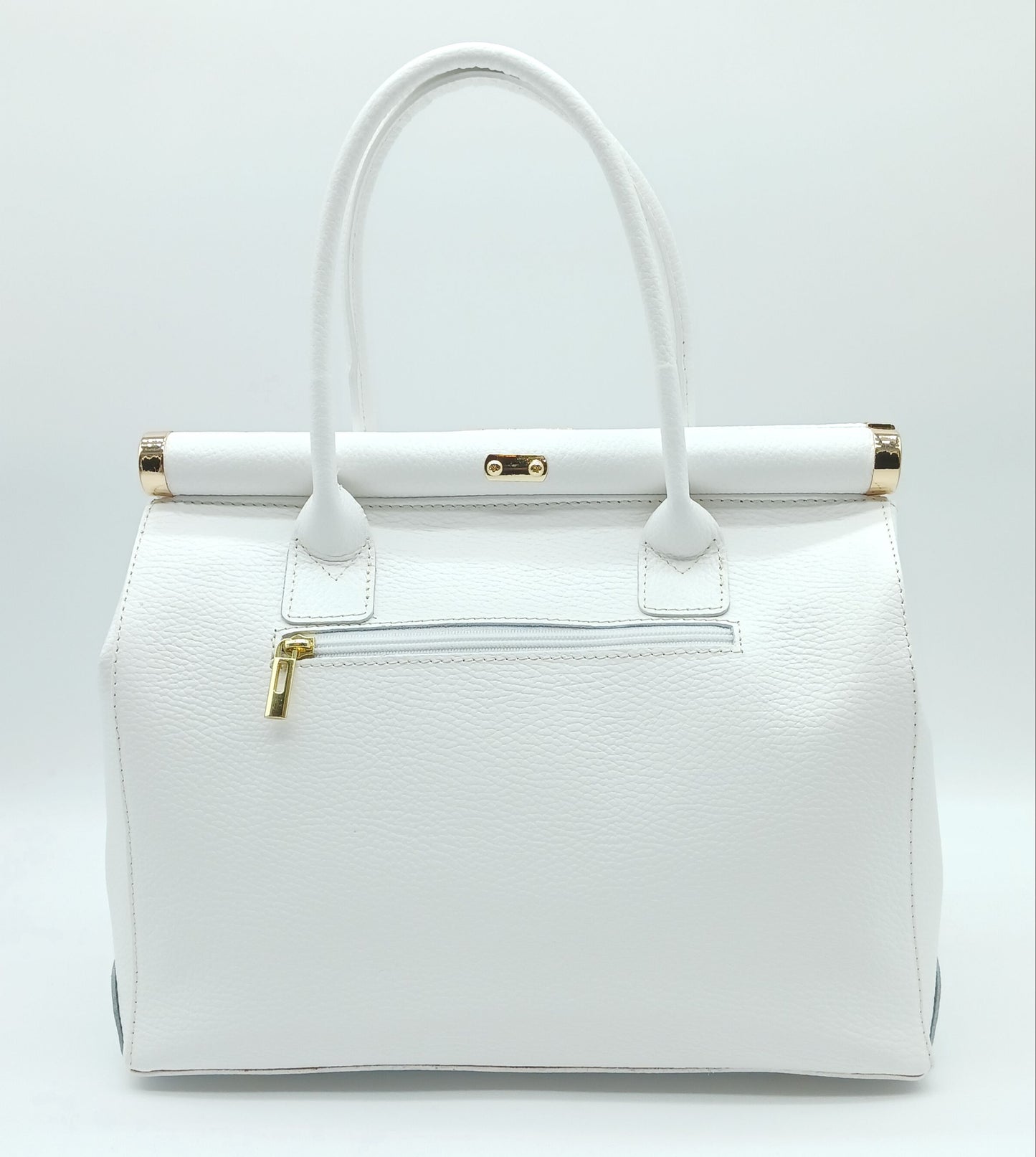 Lock & Key Genuine Pebble Leather Handbag Satchel - White – Made In Italy