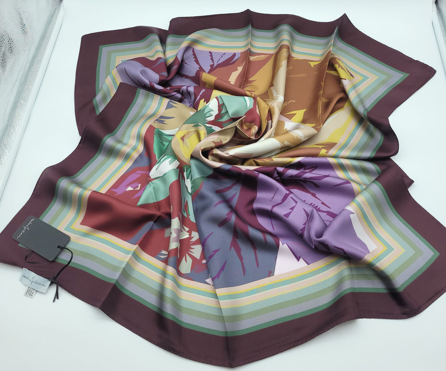 Designer Floral Silk Twill Scarf 35x35 – Made In Italy - Wine