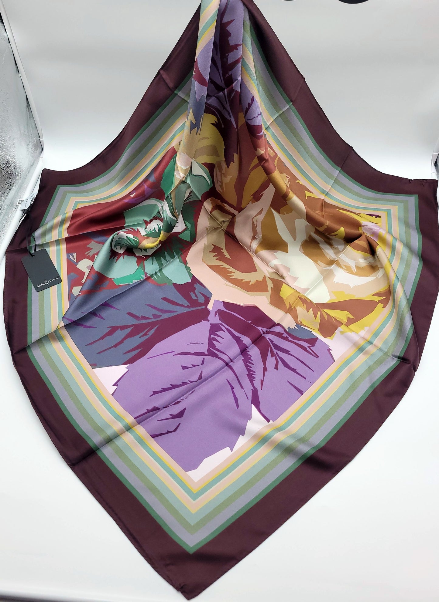 Designer Floral Silk Twill Scarf 35x35 – Made In Italy - Wine
