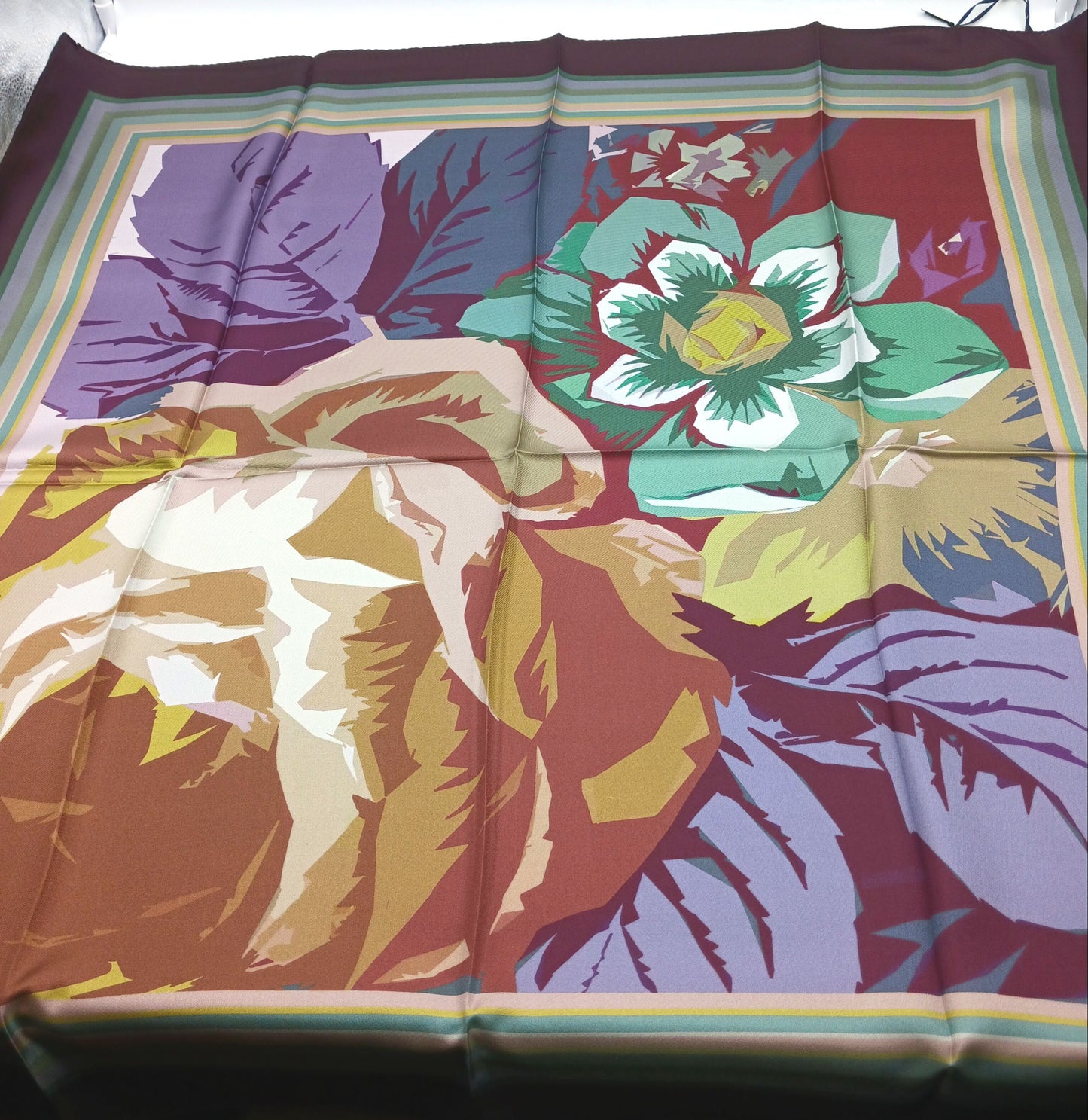 Designer Floral Silk Twill Scarf 35x35 – Made In Italy - Wine