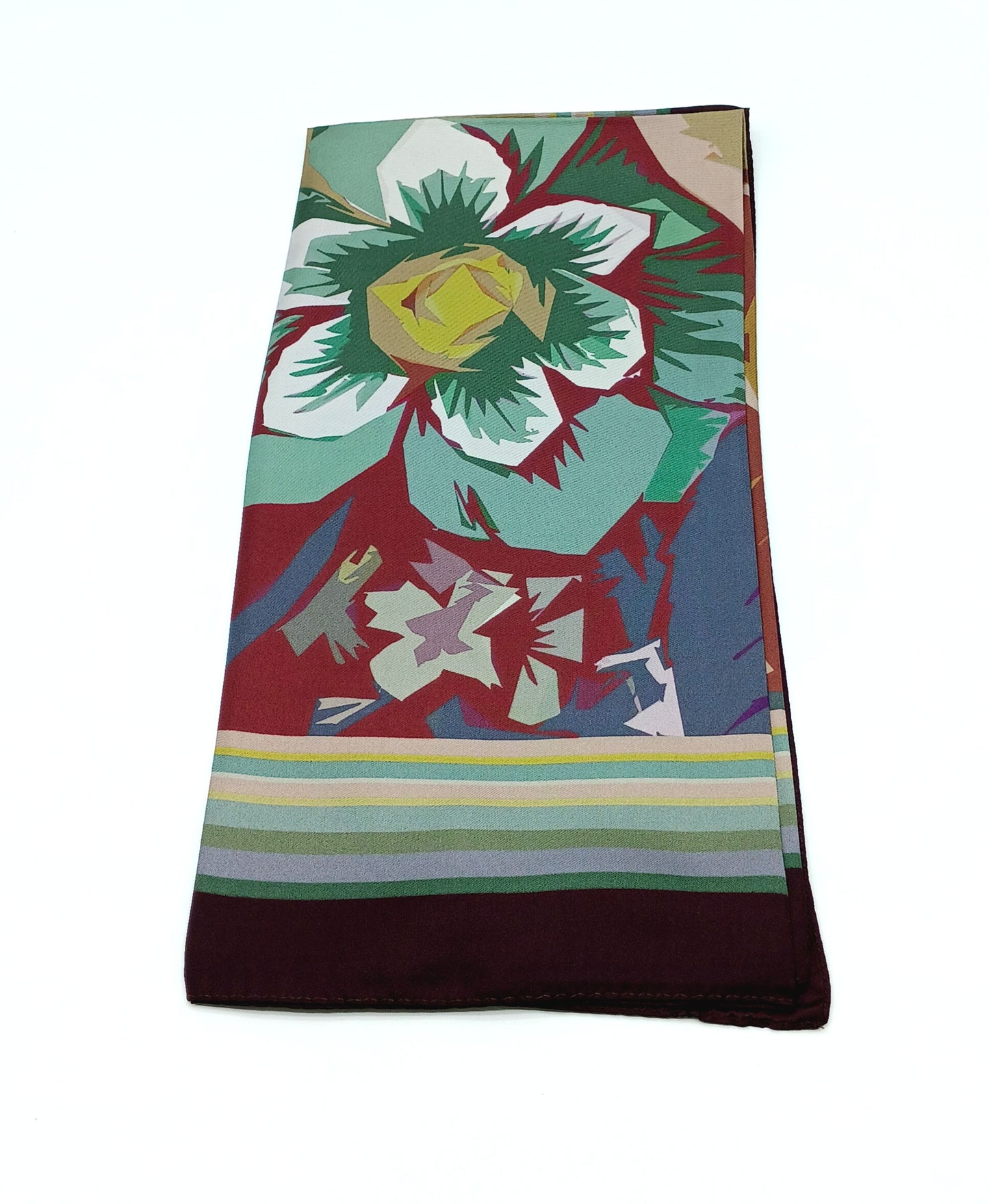 Designer Floral Silk Twill Scarf 35x35 – Made In Italy - Wine